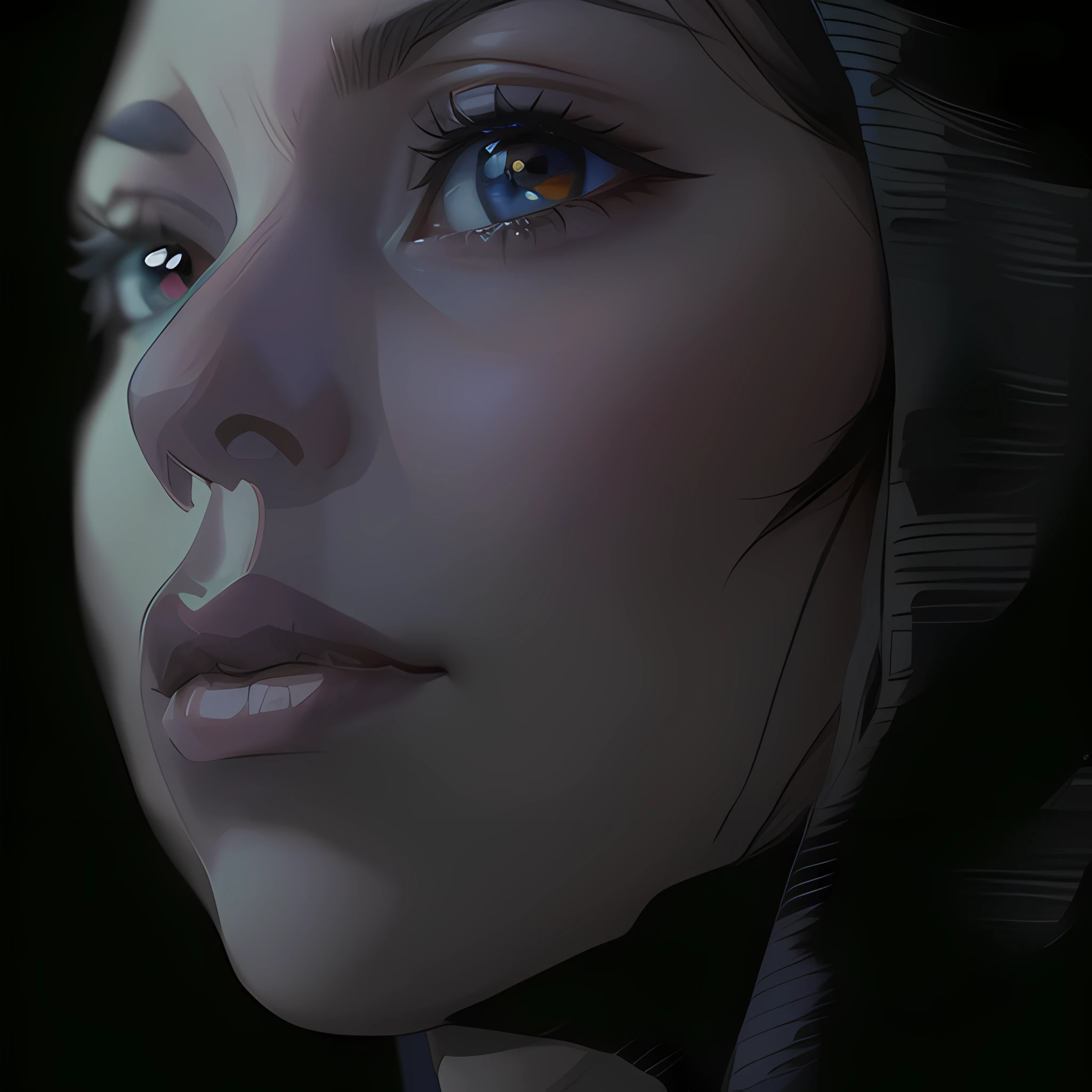 left & right eyes huge and blue like an anime character
