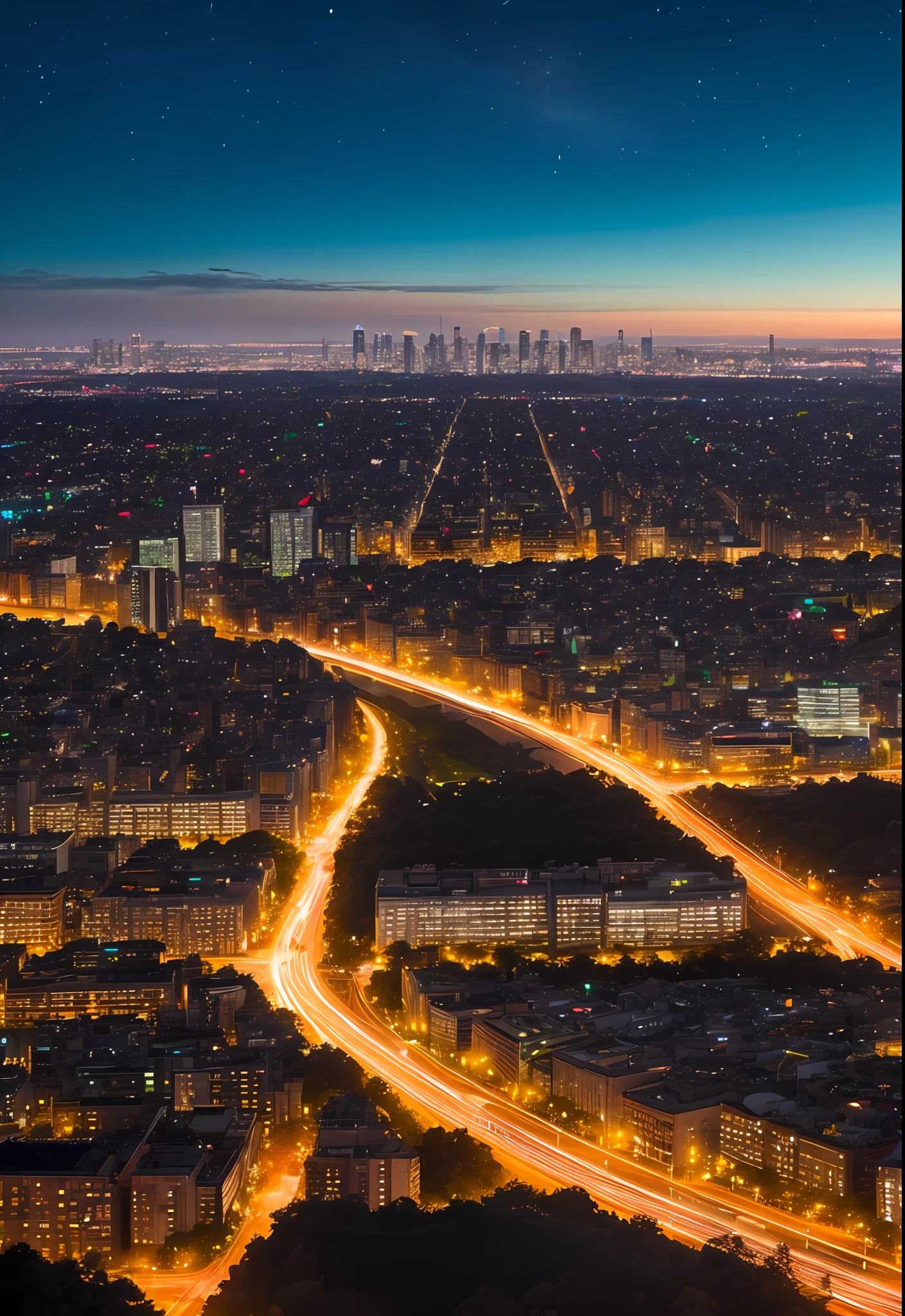 Night view overlooking the bustling city