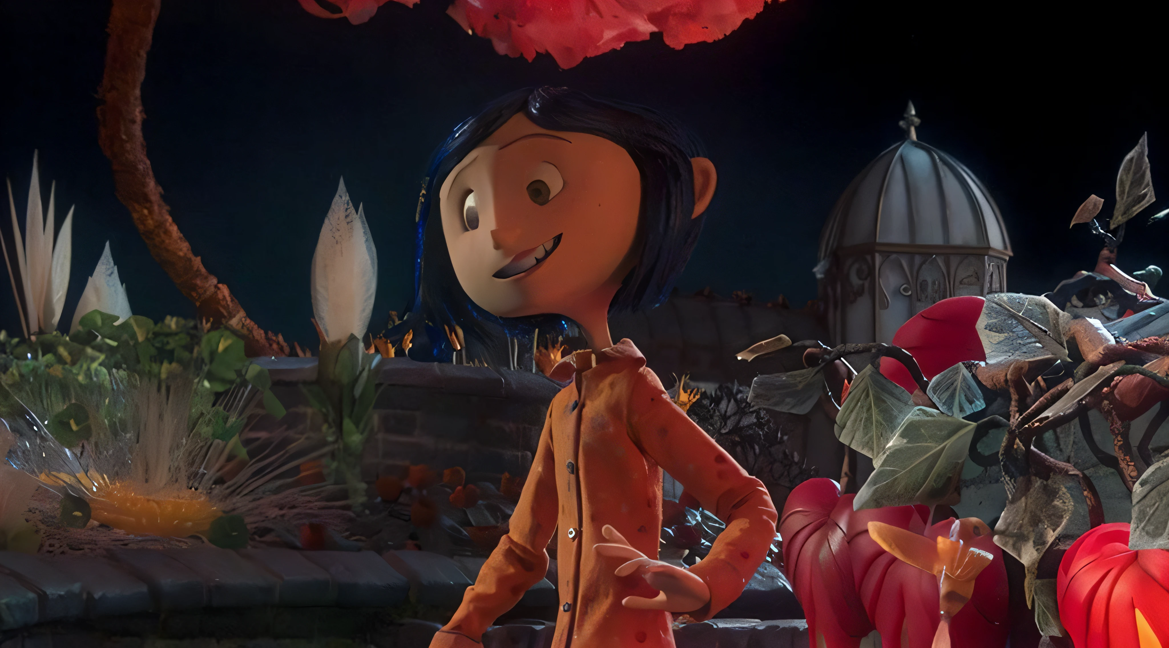 arafed image of a cartoon character with a pumpkin on a table, coraline, the'other mother'from'coraline ', laika films, animated film, laika, as a claymation character, animated movie still, animated movie scene, 2d movie still, animated film still, dreamworks animated bjork, animated movie shot --auto