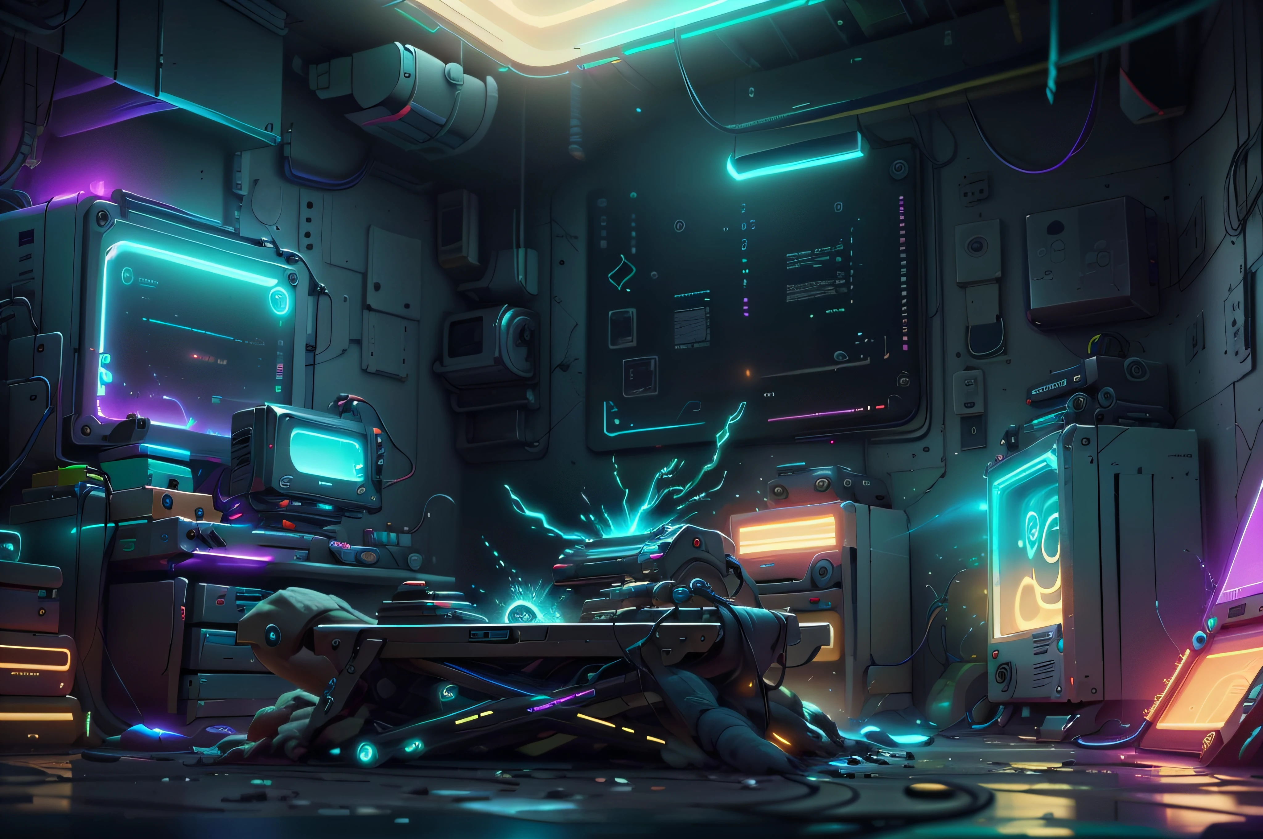 Jogos de console whit 1monitor, vidro, detalhes ornamentados, luz noturna neon , fotorrealista, 8k, Particles in the cyberpunk style scene, luzes neon, luz e cores de cinema,