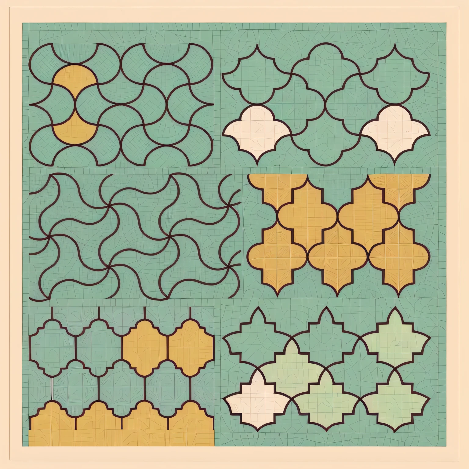 a close up of a drawing of a pattern with a grid, tessellating patterns, with implied lines, grid montage of shapes, symmetrical patterns, geometrical drawings, montage of grid shapes, tessellation, grid, simplified zentangle, tesselation, no grid lines, repeating patterns, pattern art, geometric curves