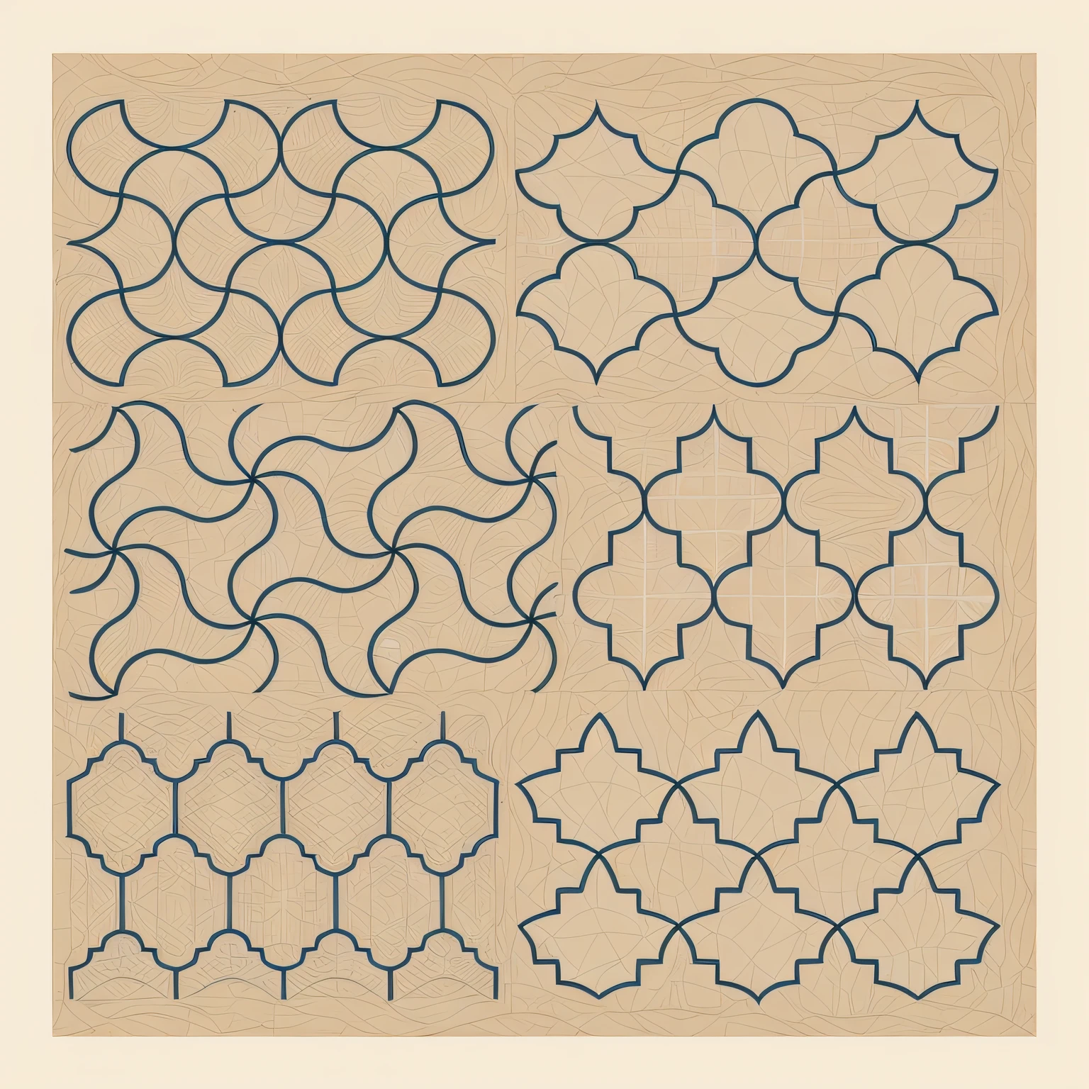 a close up of a drawing of a pattern with a grid, tessellating patterns, with implied lines, grid montage of shapes, symmetrical patterns, geometrical drawings, montage of grid shapes, tessellation, grid, simplified zentangle, tesselation, no grid lines, repeating patterns, pattern art, geometric curves
