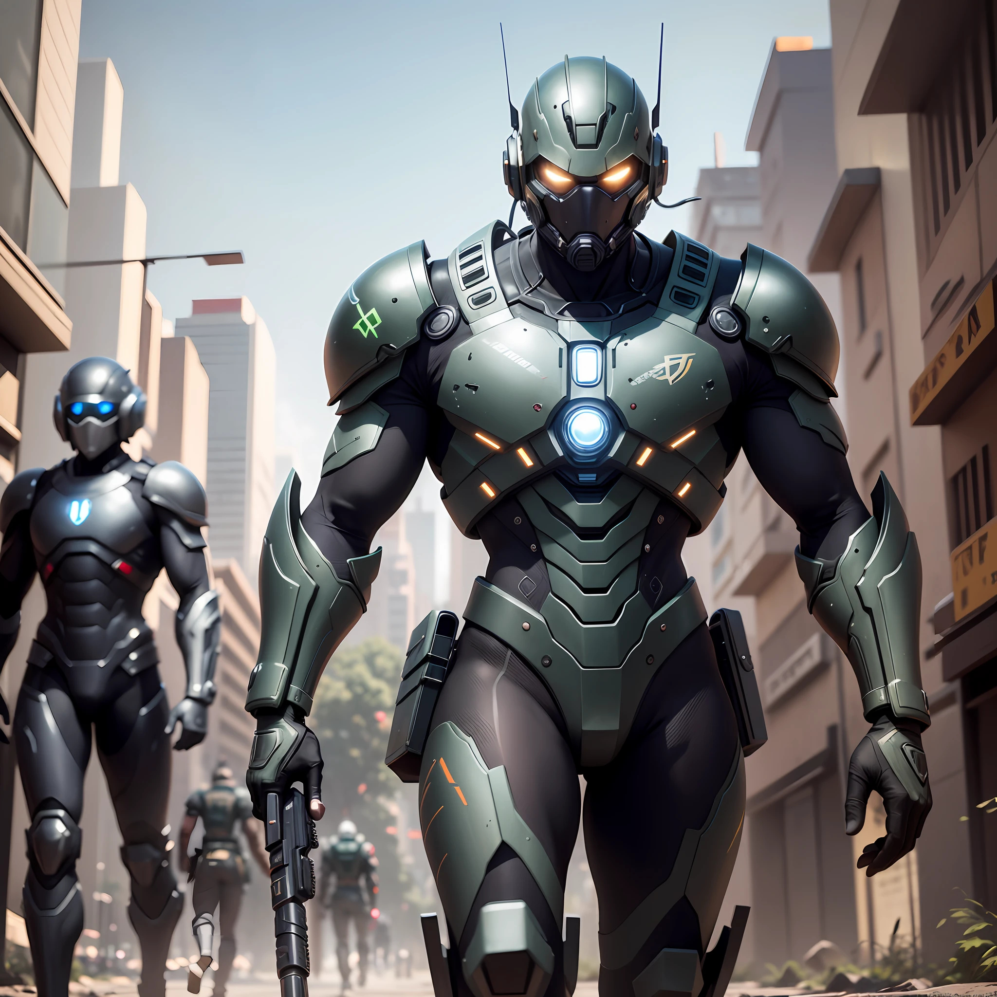 Escuro_fantasia,Cyberpunk,(motosserra,homem da motosserra,verde: 1.1),1 homem,mechanical marvel,robotic presence,cybernetic guardian, wearing a worn mechanical suit, intrincado, (steel metal), elegante, Foco claro , Filmado por Greg Rutkowski, gentle illumination, cores vibrantes, obra-prima, ((rua)), Tiroteio de Cowboy, dinamic pose, -- seed 1752127909 --auto