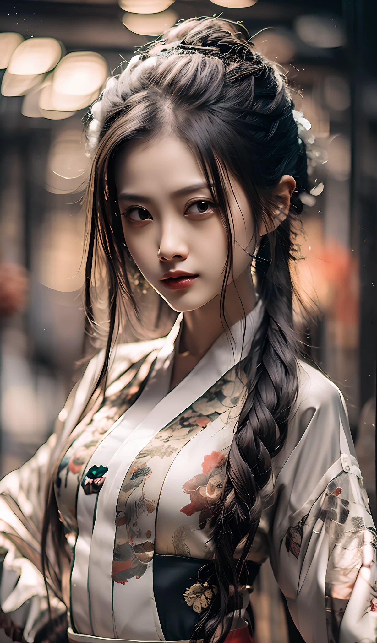 Best quality, masterpiece, high resolution, bust photo, wuxia 1girl, hanfu, prettiest hair, prettiest eyes, prettiest face, outdoor, clear background