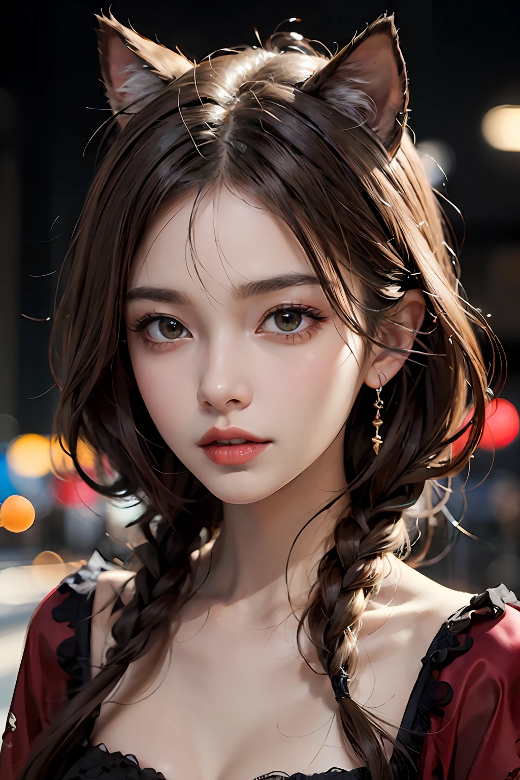 the best quality,masterpaintings,(fidelity:1.2),1 cat girl,temptress,brown hair,brown-eyed,正面,A detailed face,beatiful eyes