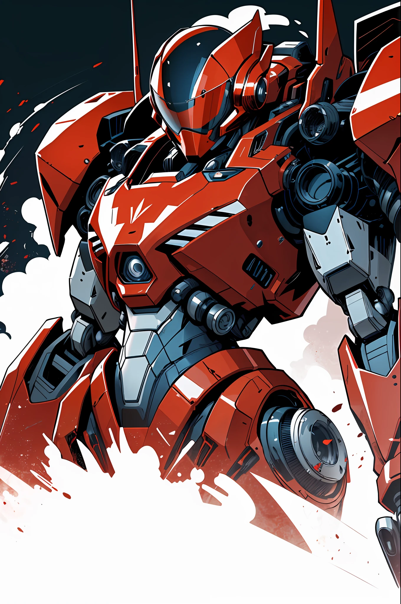 cinematic close up shot,  
masterpiece, best quality,  1girl, helmet,  rocket launcher, mechanical arms,  science fiction,  red plastic armor ,  mecha, 
ink, simple , clear lines,  negative space,  flat color, high contrast, vector art