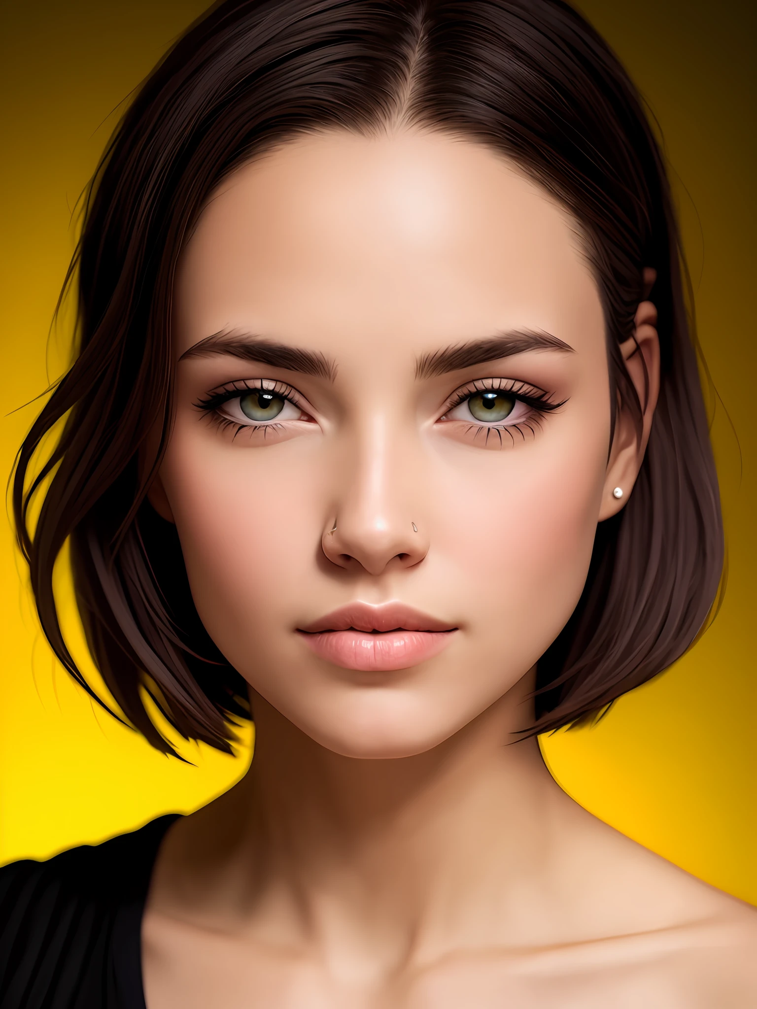 imagem de close-up, melhor qualidade, Uma mulher loira de 41 anos, o universo de fundo, foto de roupas ADcasual bonitas, Olhando para o Viewer, rosto perfeito, olhos perfeitos ( cor de mel), sharp fokus, intrincado, High detail, Dramatic, fotorrealista,SFW, close up (Backlighting), (((corte pixie))), diabo_sorrir, olhos de mel, Realistic, Masterpiece, extremely high quality, Reflexo da lente, Menina brasileira branca, sombra, florescer, [[chromatic aberration]], Directed by: Jeremy Lipking, Directed by: Antonio J. Manzanedo, pintura digital,