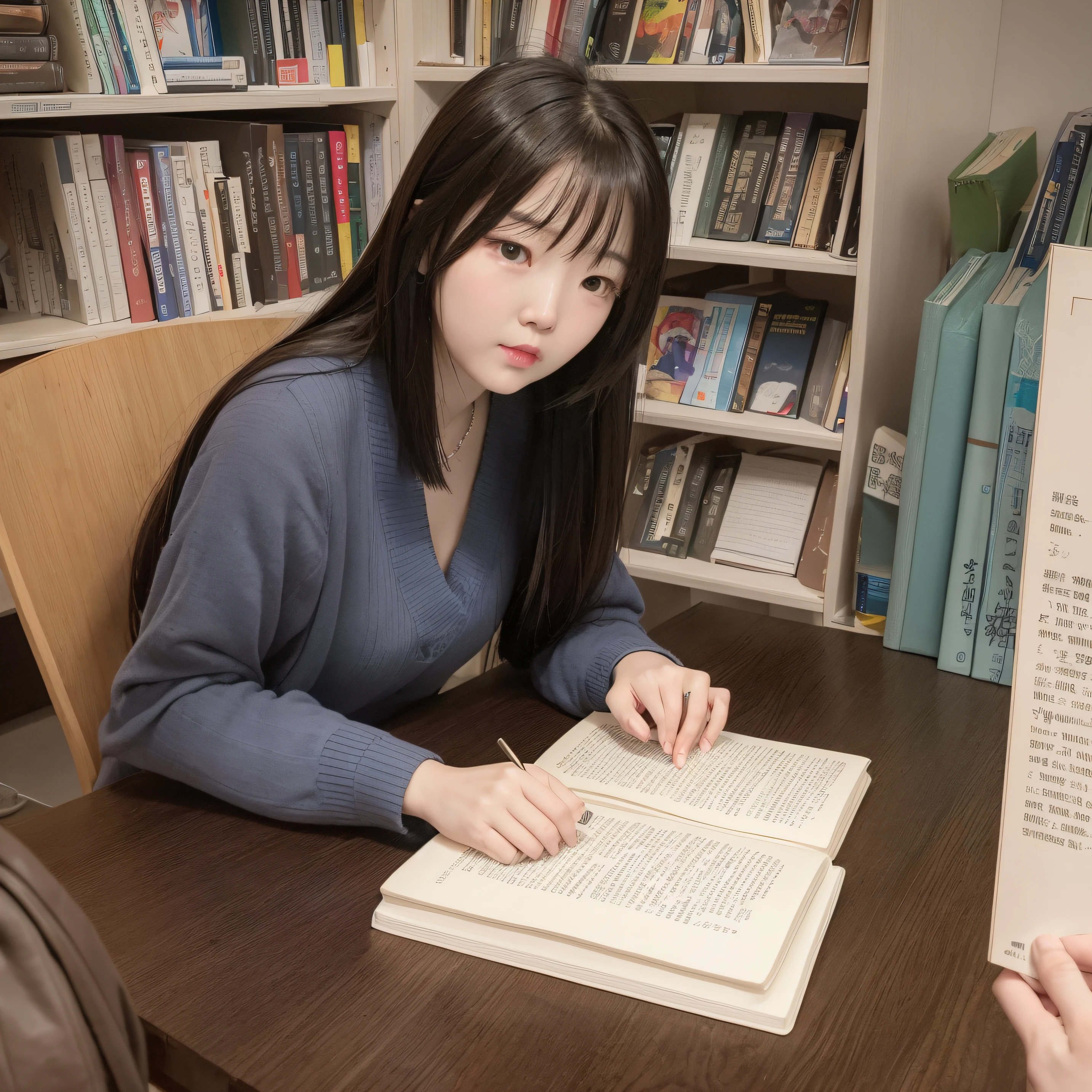 Incredibly cute little girl Jessica, accompanied by her cute puppy, is buying a book for school in a beautiful and colorful bookstore in the middle of the city, The illustration is high resolution 4k resolution, with very detailed facial features and cartoon style graphics.
