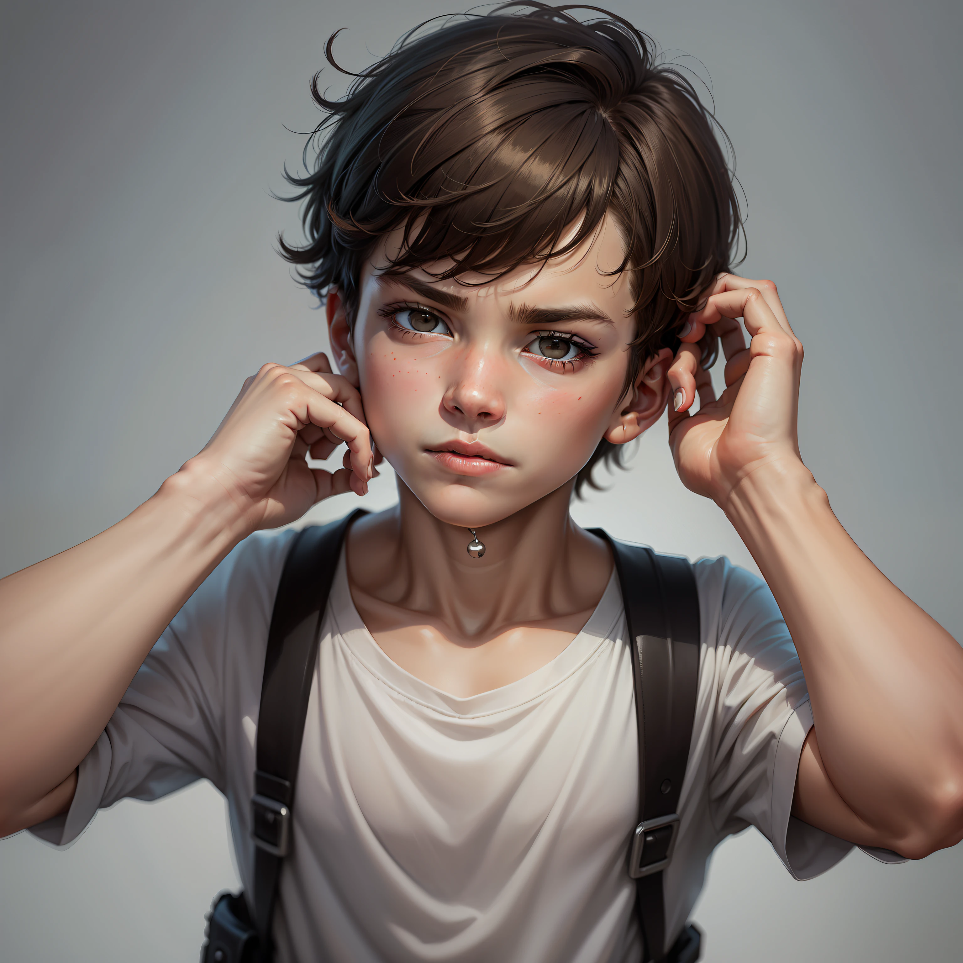 Obra-prima, (ultradetalhado), Make me an 8 year old boy with black eyes, brown hair in a cartoon format on a white background --auto