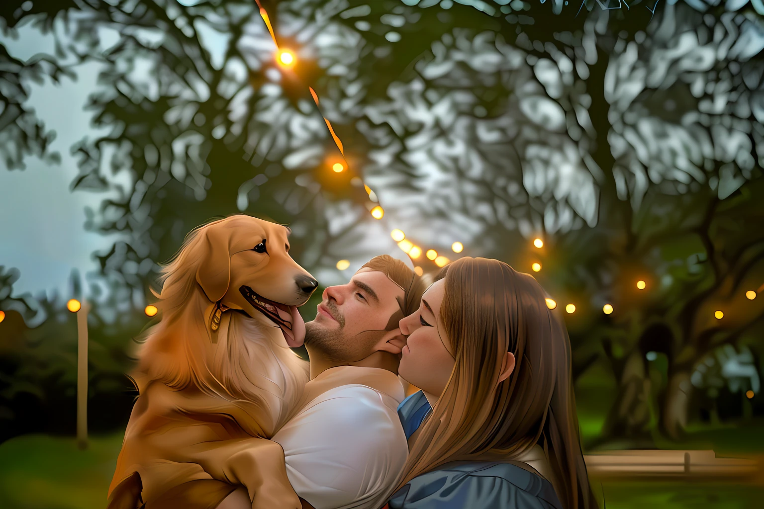 there is a man and woman hugging a dog in the park, portrait shot, detailed portrait shot, bokeh in the background only, by Matt Cavotta, portrait, couples portrait, mid shot portrait, a portrait, closeup portrait shot, large portrait, close portrait, profile image, close up portrait shot, by Daniel Schultz, medium portrait, morning golden hour --auto