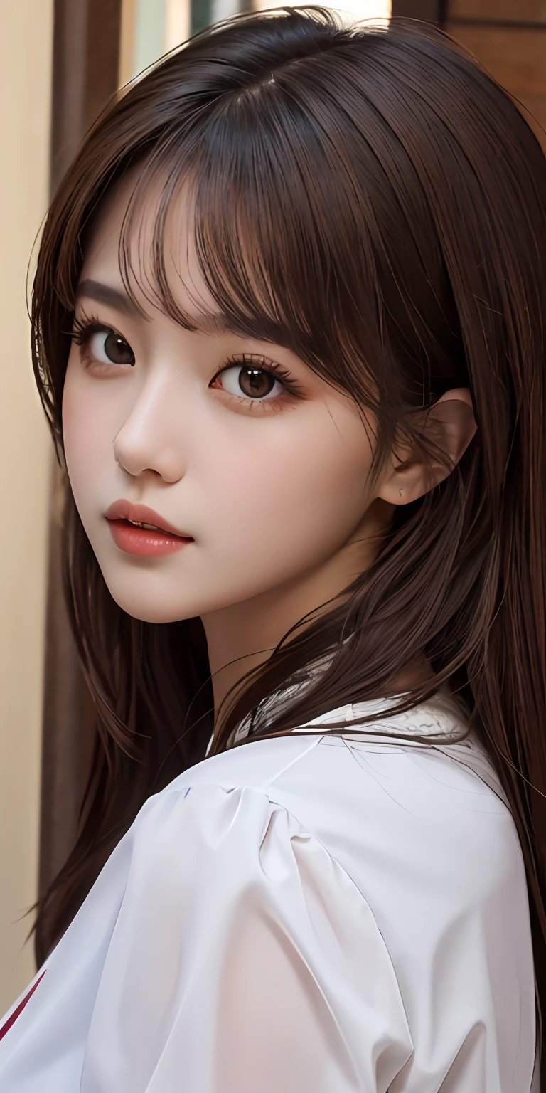 Best quality, masterpiece, (fidelity: 1.2), 1 girl, brown hair, brown eyes, front view, detailed face, beautiful eyes