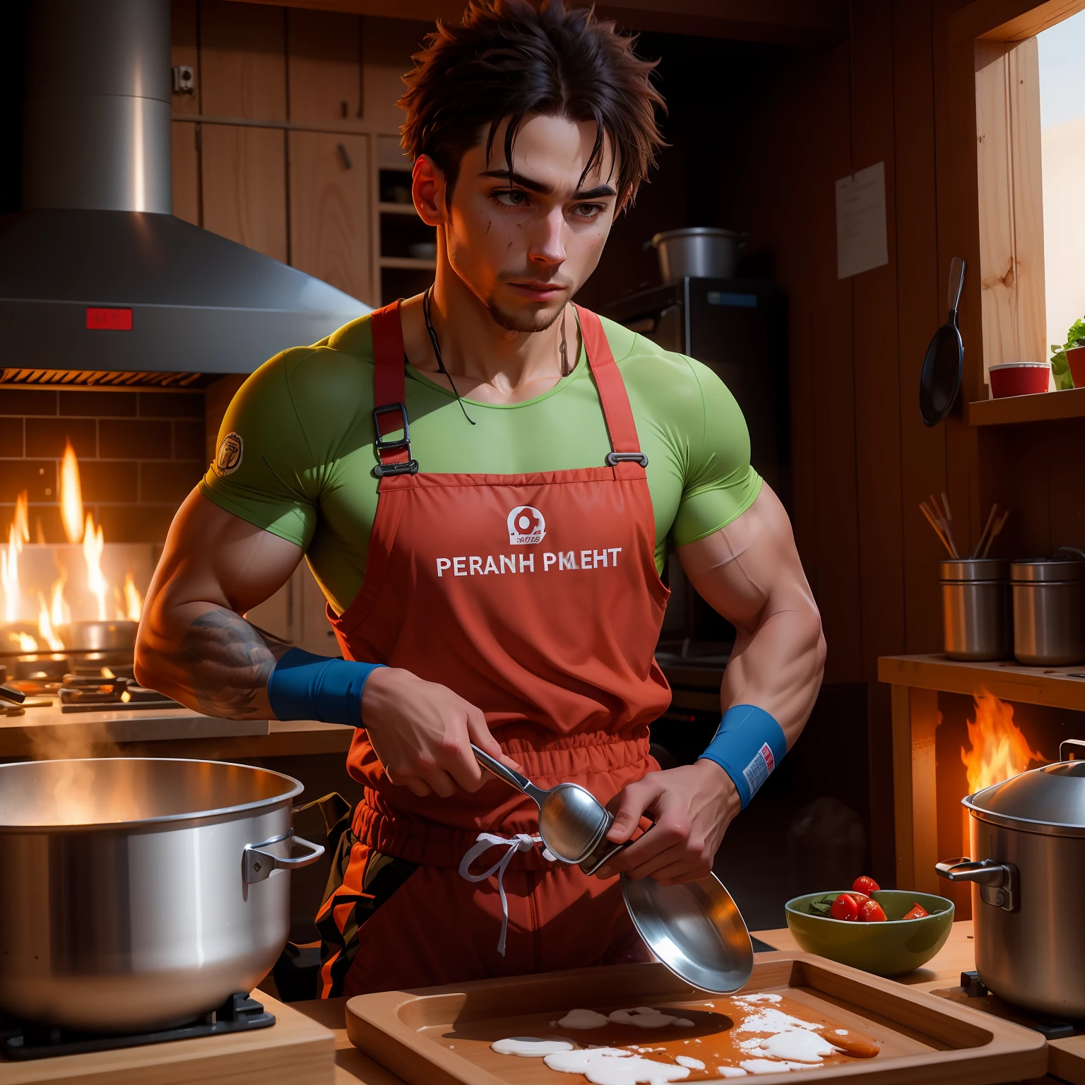 Create for me an image of a person training and with a healthy plate in the mess