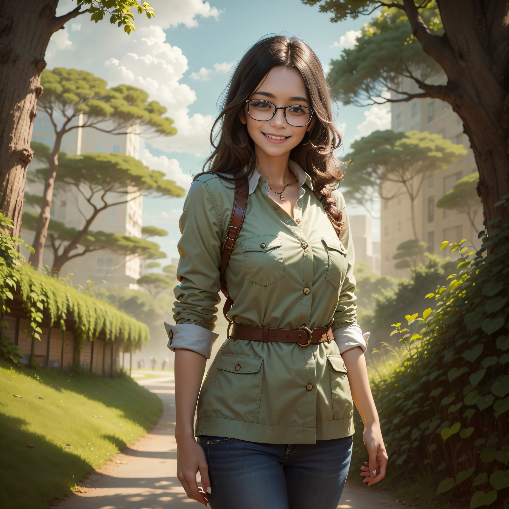 ((smiling, books in hand, Glasses)) --auto