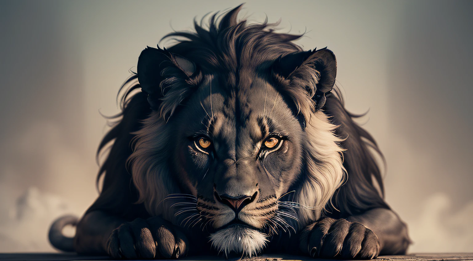 Portrait of a fierce black lion --auto