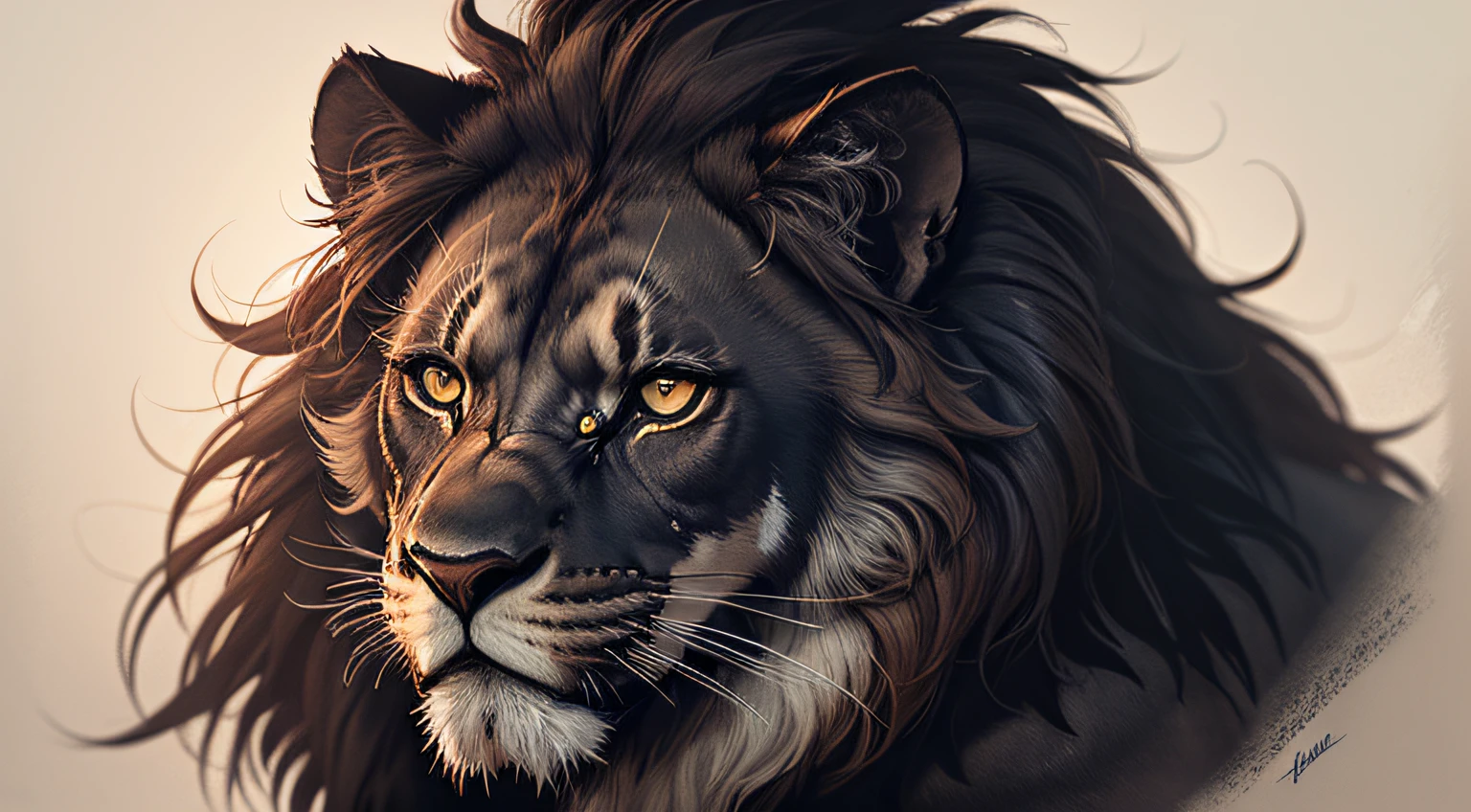 Portrait of a fierce black lion --auto