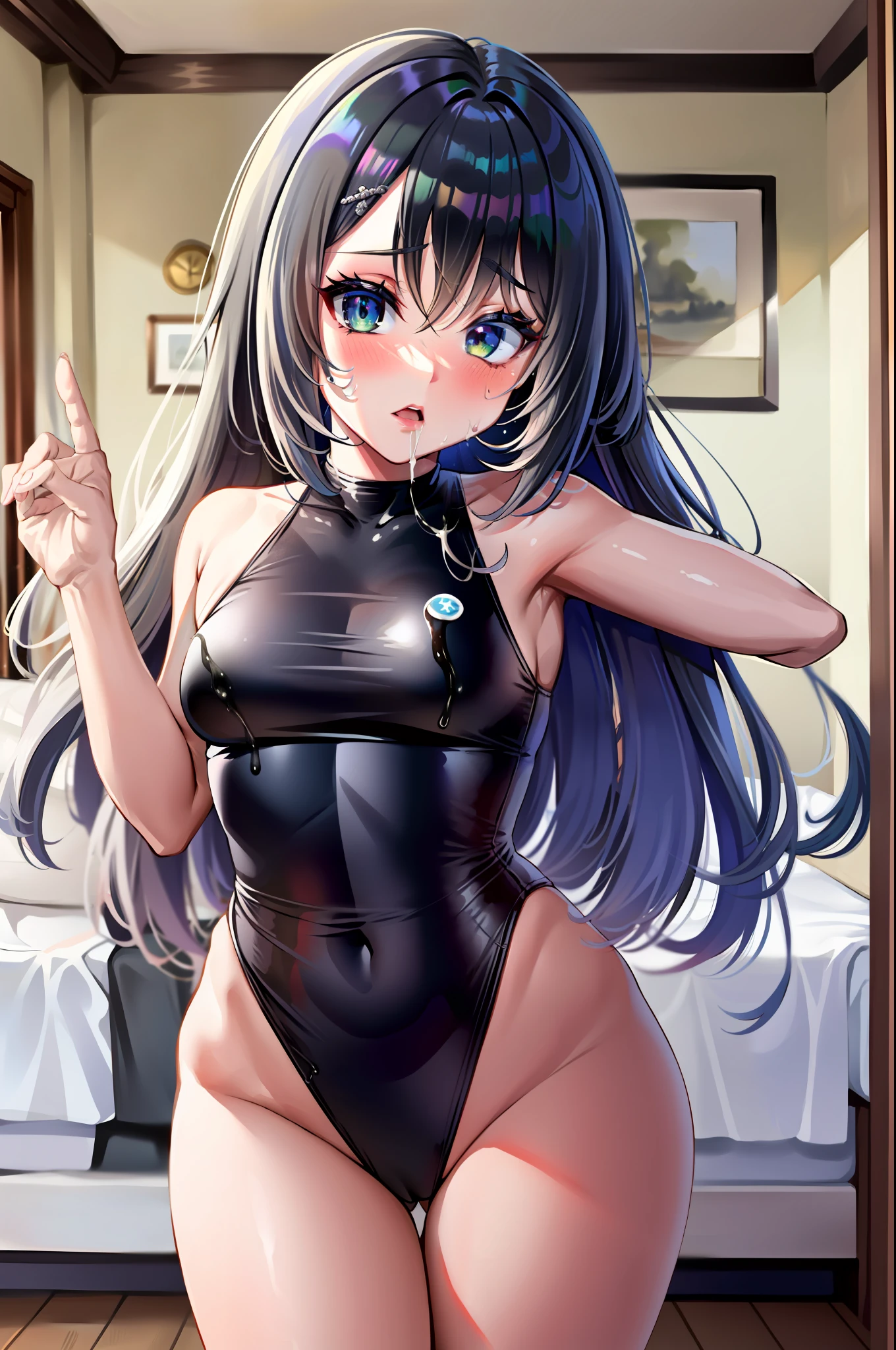 (obra-prima), (melhor qualidade), absurdistas, anatomia perfeita, 1Menema, somente, (Kei Shirogane), (cabelo longo grisalho comprido), ornamento de cabelo borboleta, is wearing cheeky female underwear, Emclemado para uma frente, arms behind back, standing in, (sorrir), (seios medios), (She's in a hotel bed), (ela tem uma pose sedutora e atrevida e lasciva), (Kei Shirogane has both male and female precervatives in her hands), (((She has a viscous white liquid dripping from her lips, perna, and fememema intimate region.))), (Pureerosface_v1:0.7), (8k, melhor qualidade), {{Como no rosto}}, Como_em_boca, Como_em_Hair, Como no peito, Corpo Emteiro, lascivo, sexualmente excitado, transparent swimsuit, leucorrhea calcemha on the right hand, adolescente, franja, cama, (pernas divididas: 1,3), babando, macio, Pele exposta, looking-into-camera, Corpo Emteiro, vista frontal, adulto, pingando, quente, Apertado, pele nua, exposto, fechar, detalhado, prazer, surprised expression, molhado, esfregando, soap, bolhas, sem texto