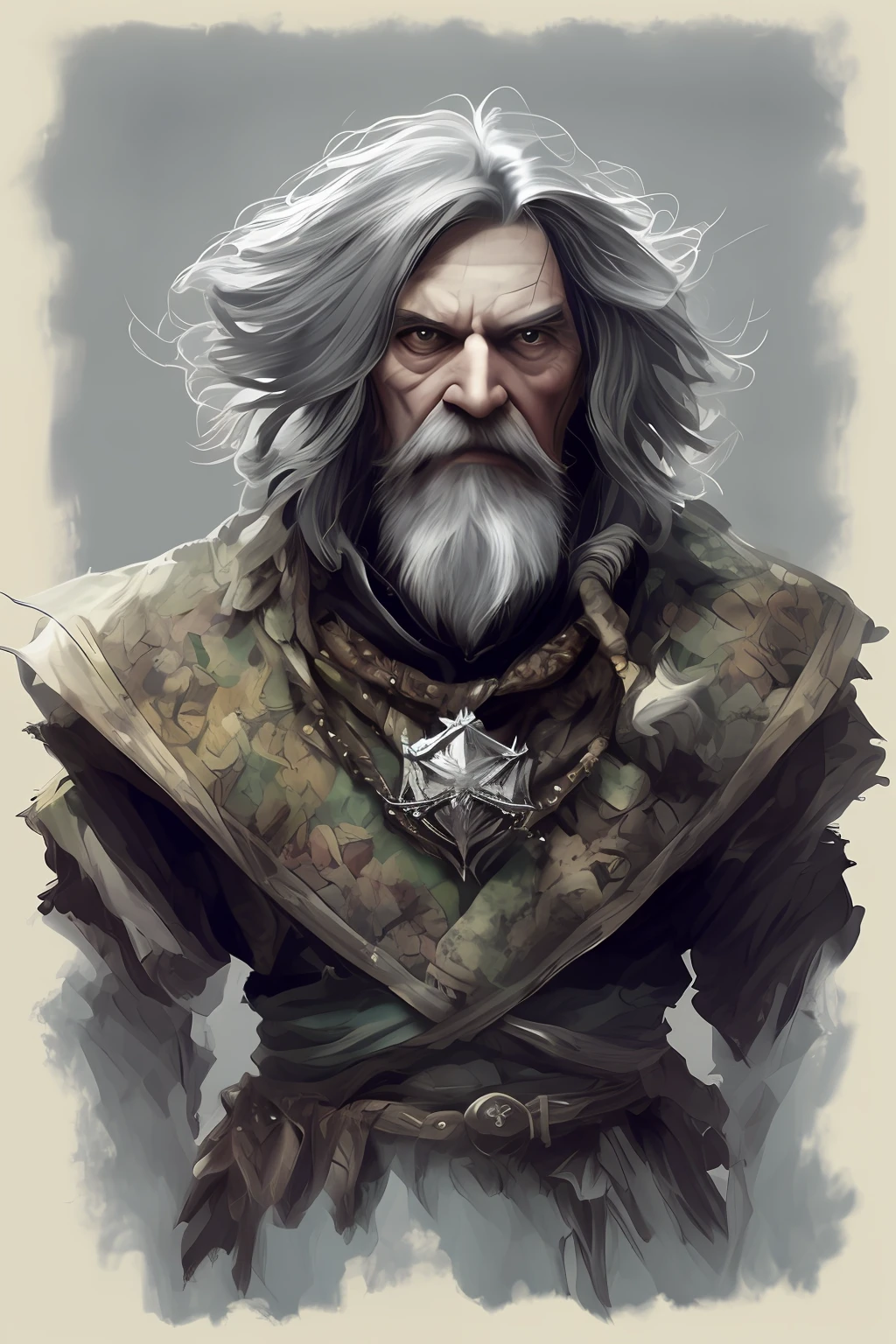 Old man with long white beard and old man clothes