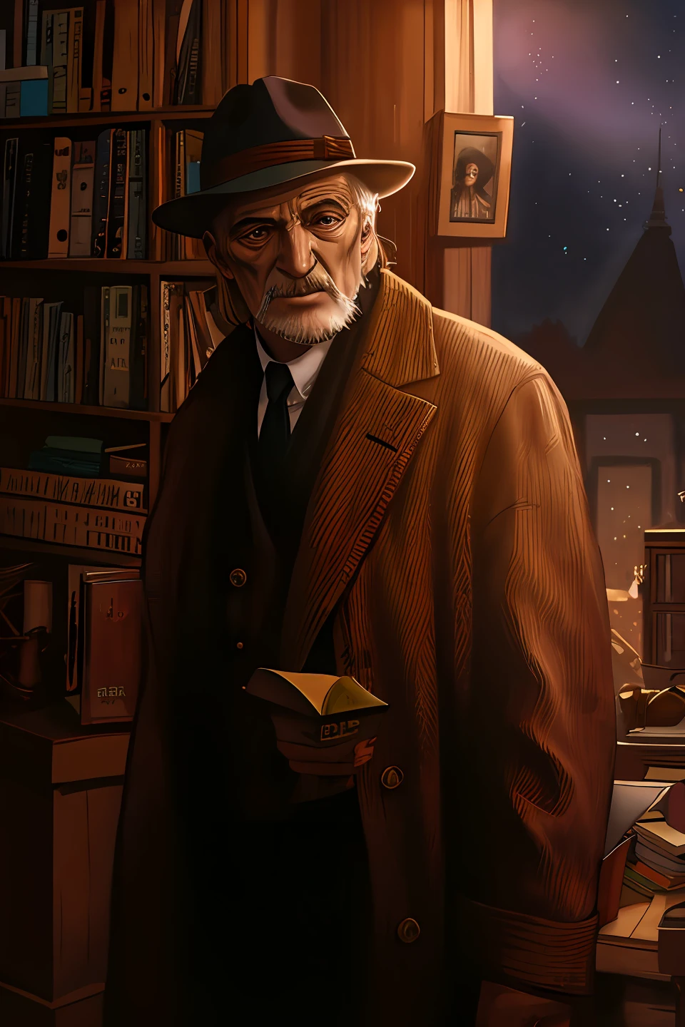 (((Cara confusa))), (comic styled), David Bradley como um velho fazendeiro, cena escura, dentro de uma casa escura de fazenda antiga, luz baixa, olhos azuis, particles, homem velho, magro, poor posture, (cabo de fluxo longo), noite, fundo escuro e detalhado, (arte de Frank Miller), ((hands on the window)), obra-prima, (realista:1.3), perfect illumination, sombreamento perfeito, (textura realista do tecido), hiper-realista, (fotorrealista:1.5), olhar penetrante, olhando para cima, line art, olhar confuso, medo, lugar sombrio
