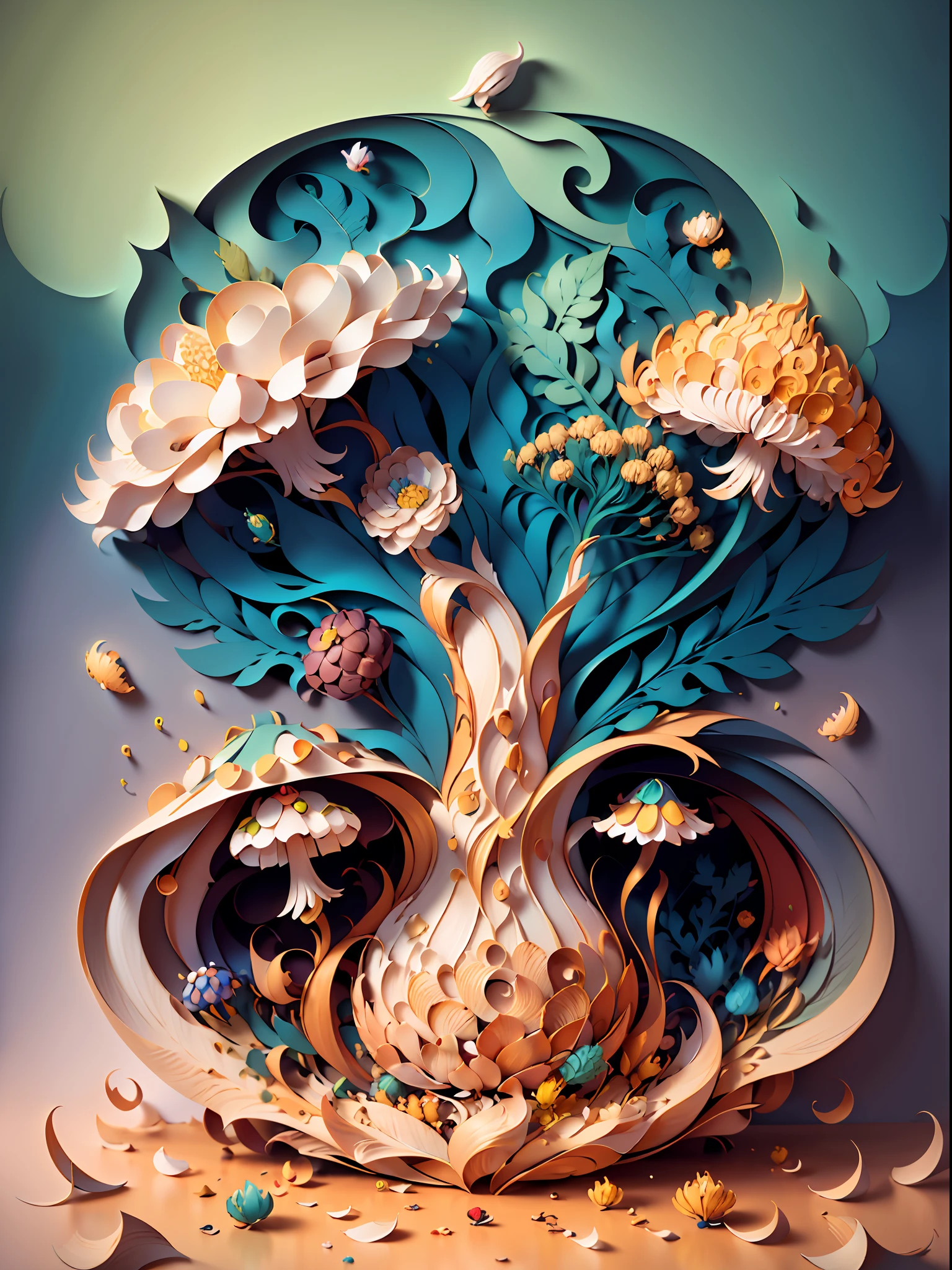 (((masterpiece))),best quality, illustration, paper quilling paper mushrooms detailed complex pattern