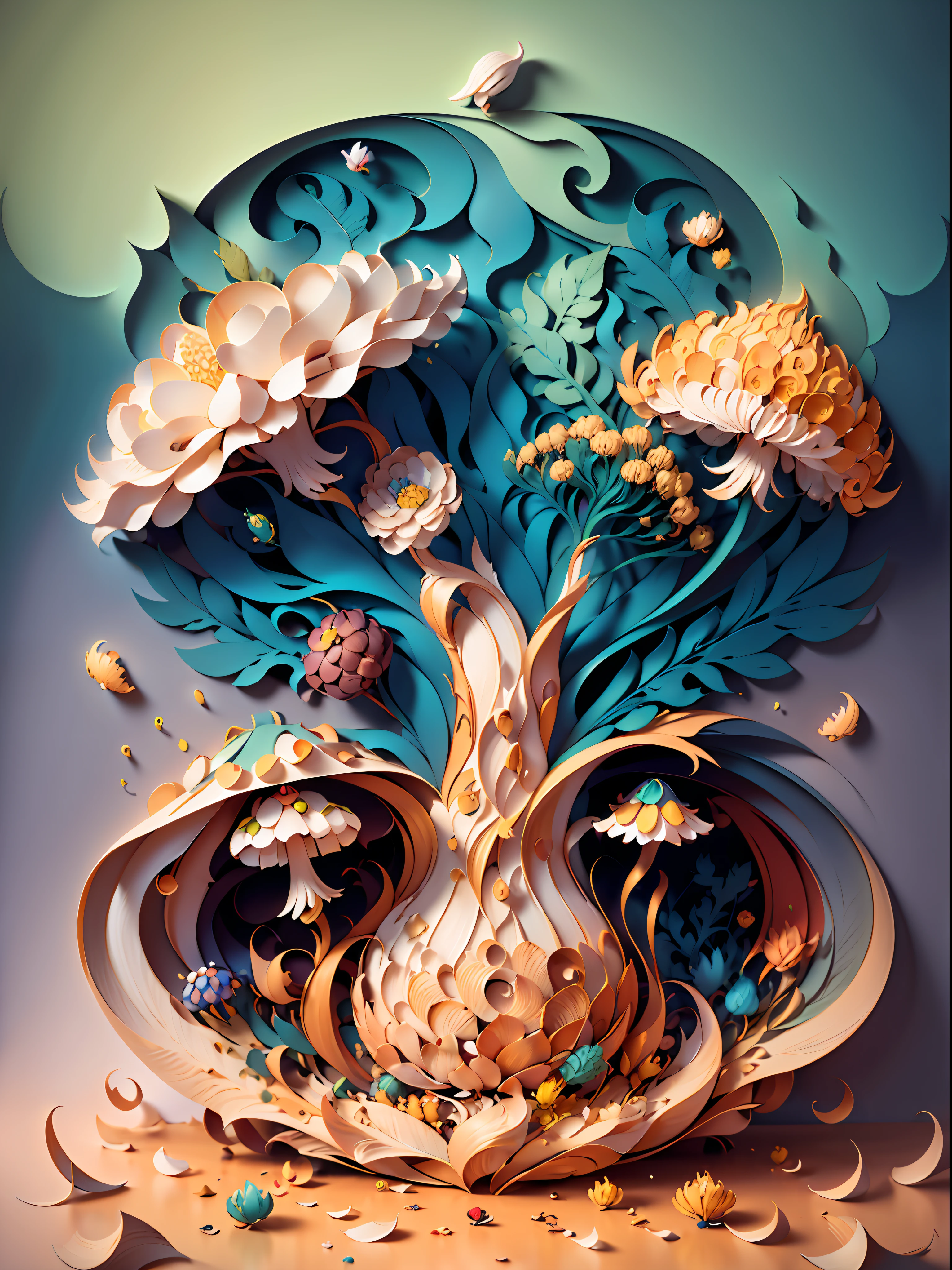 (((masterpiece))),best quality, illustration, paper quilling paper mushrooms detailed complex pattern