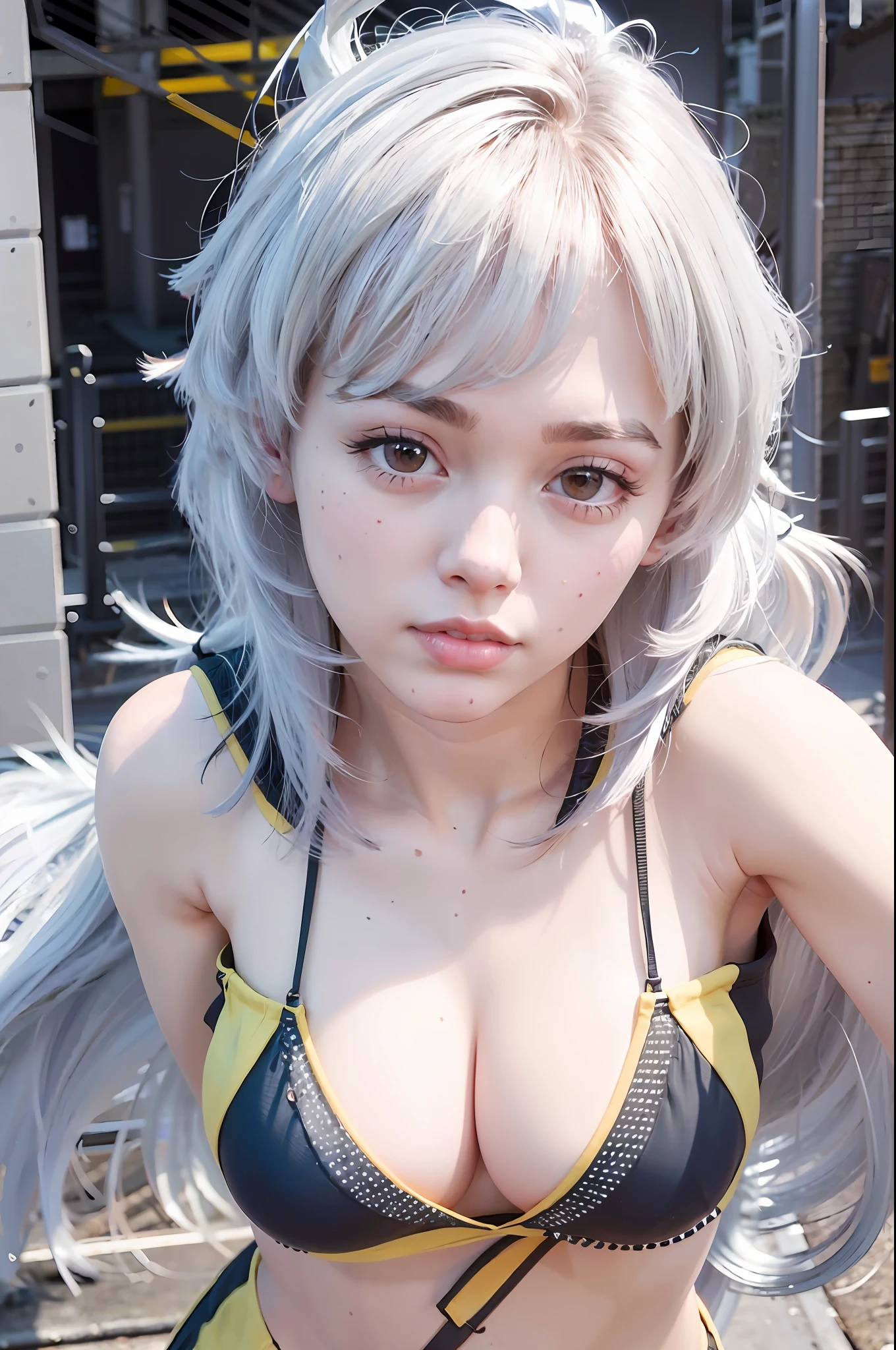 white hair, red eyes, (detailed face:1.3), (upper body:1.4), 1girl, (RAW photo, best quality, masterpiece:1.2), (realistic, photo-realistic:1.37), (aegyo sal:1), professional lighting, photon mapping, radiosity, physically-based rendering, pureerosface_v1,