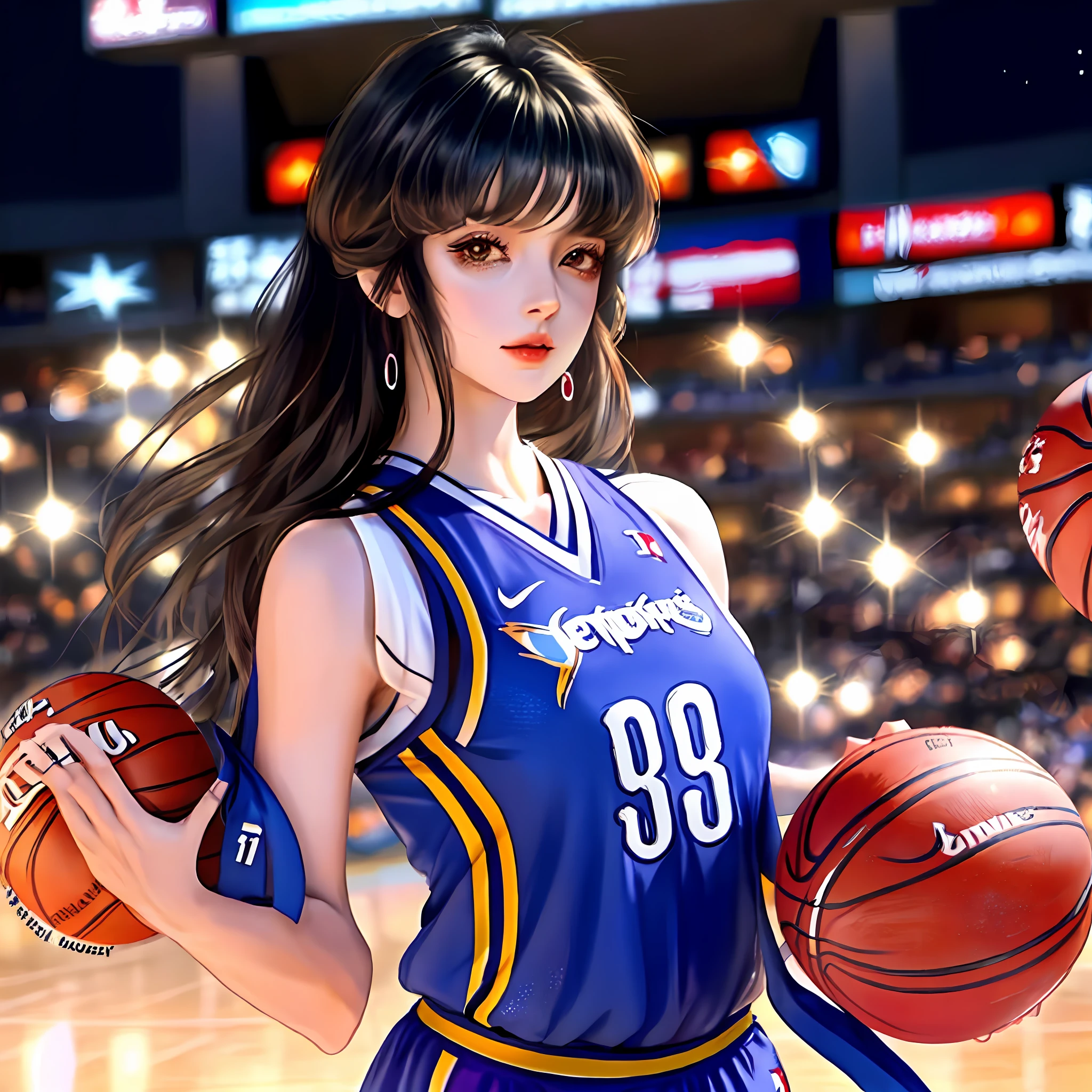 anime garota basquete com uniforme dos Memphis grizzlies, numa quadra de basquete, corpo inteiro cabelo preto curto