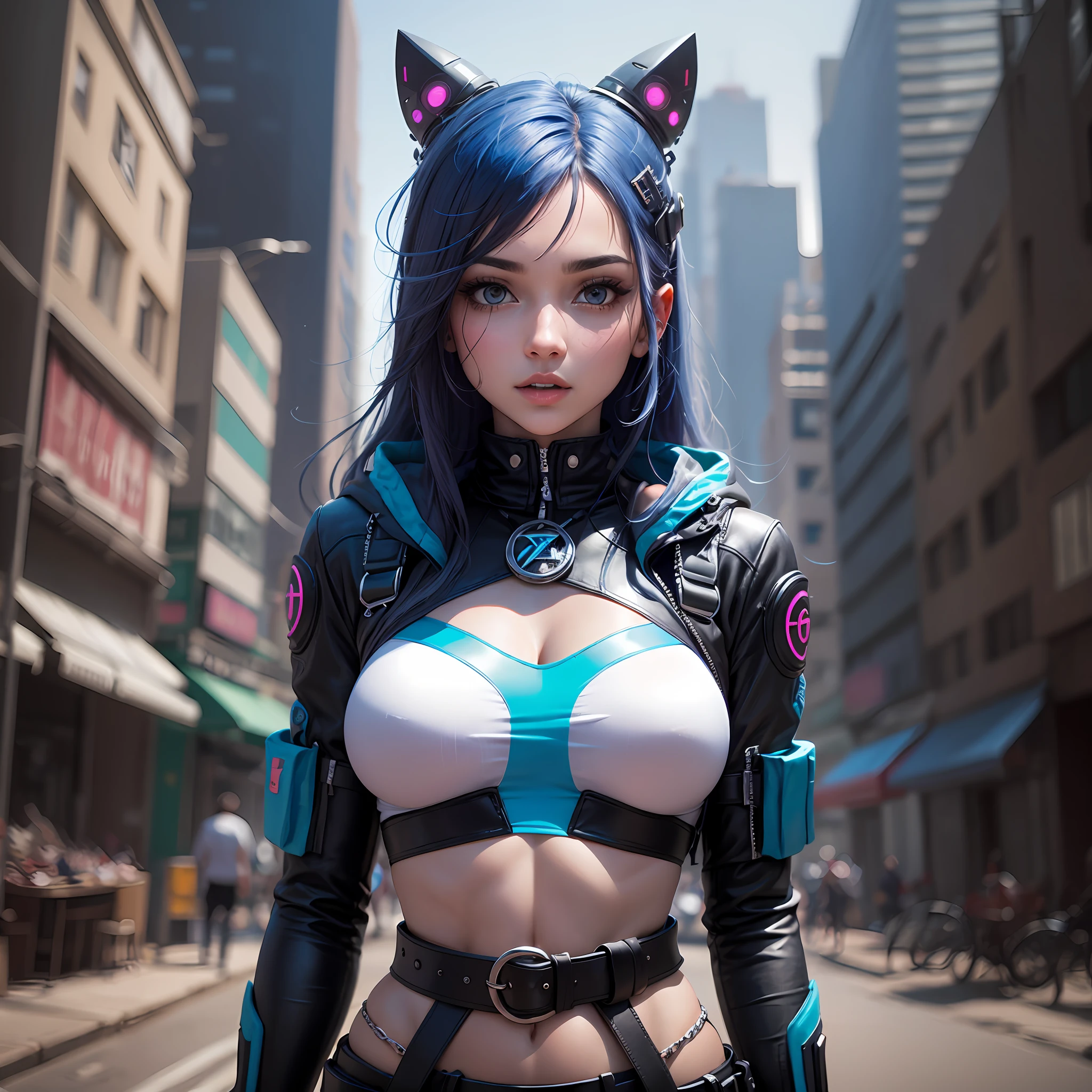 garota com roupa futurista azul,estilo cyberpunk --auto --s2