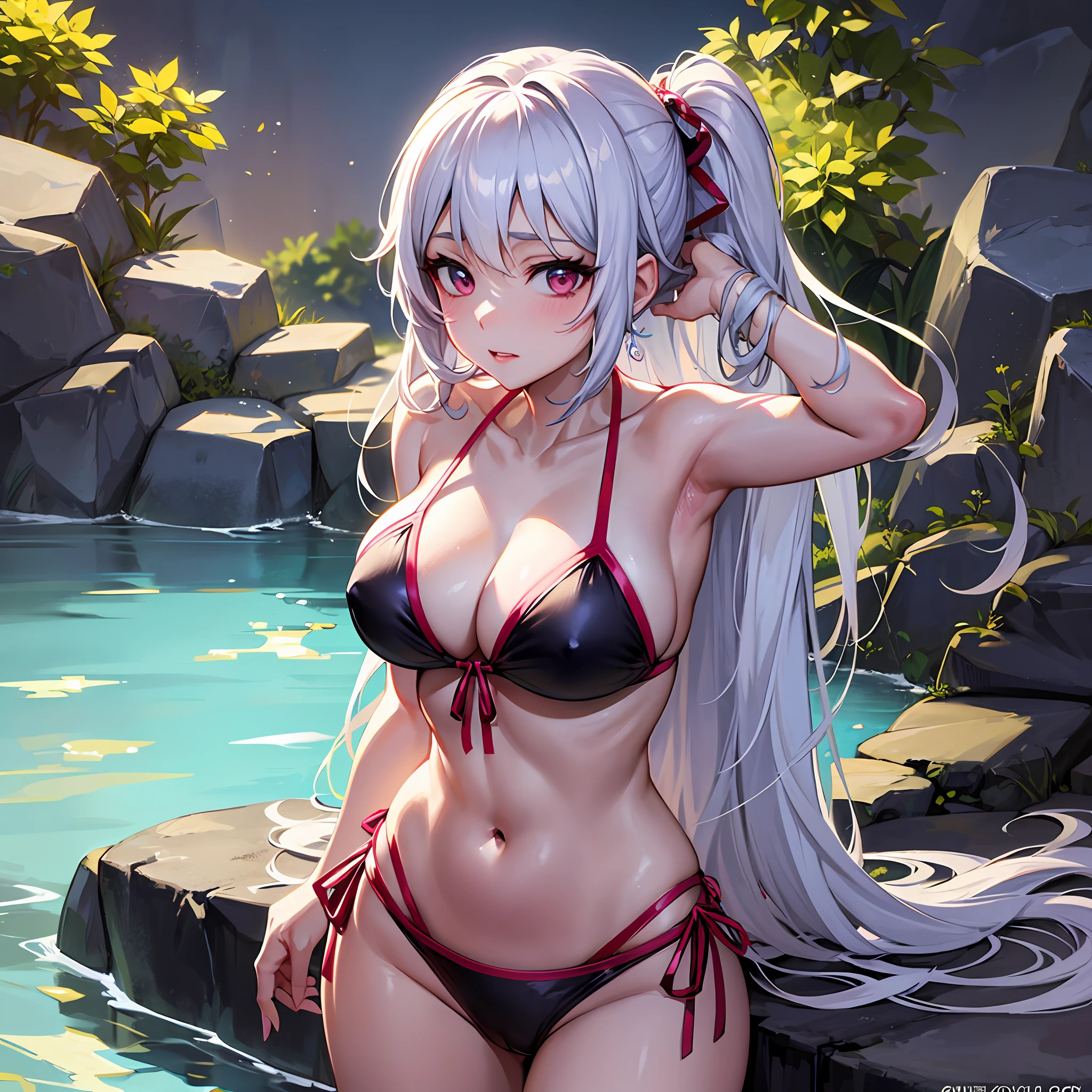 anime girl in a bikini posing in a pool, seductive anime girl, attractive anime girl, perfect white haired girl, guweiz, beautiful anime girl, pretty anime girl, anime girls, 4k anime wallpaper, anime girl, clean detailed anime art, anime style 4 k, detailed digital anime art, cute anime girl, anime best girl