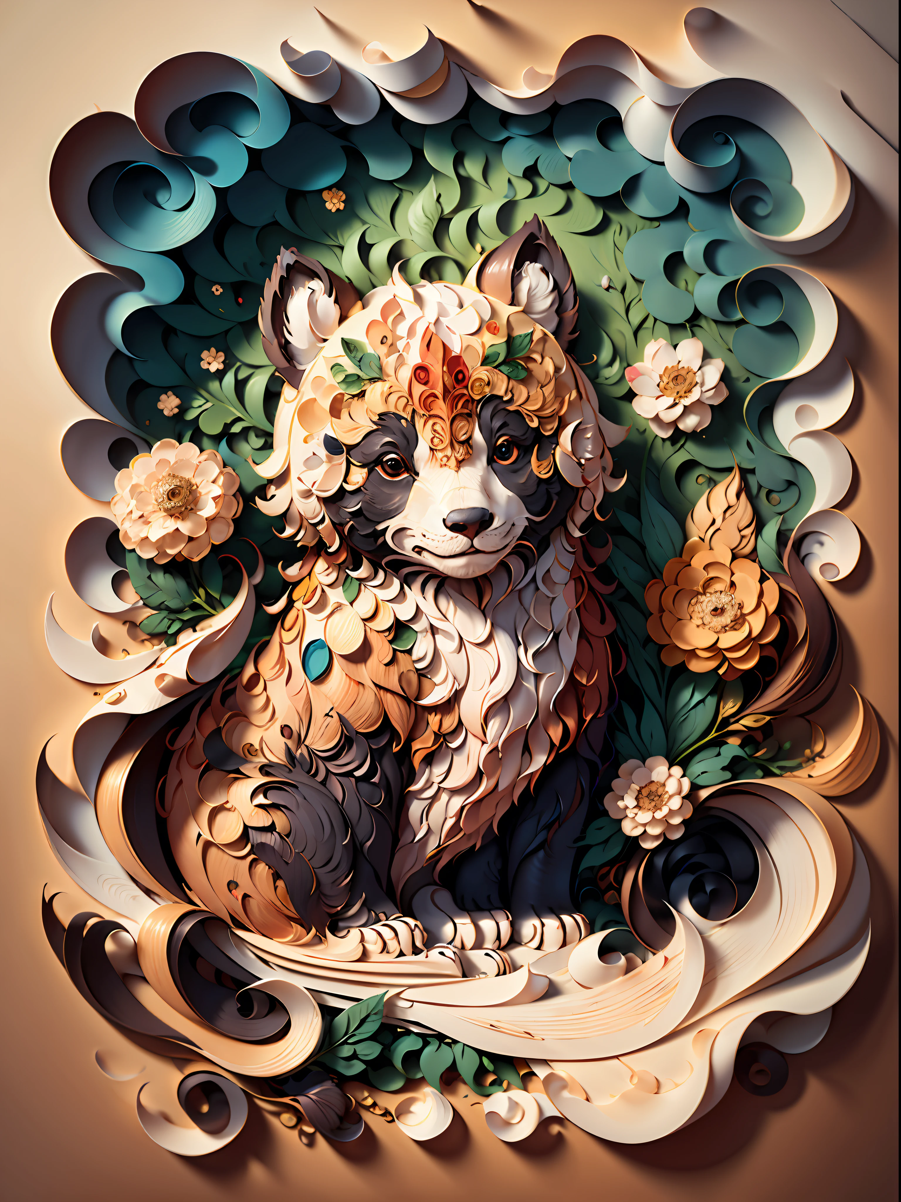 (((masterpiece))),best quality, illustration, paper quilling paper panda detailed complex pattern