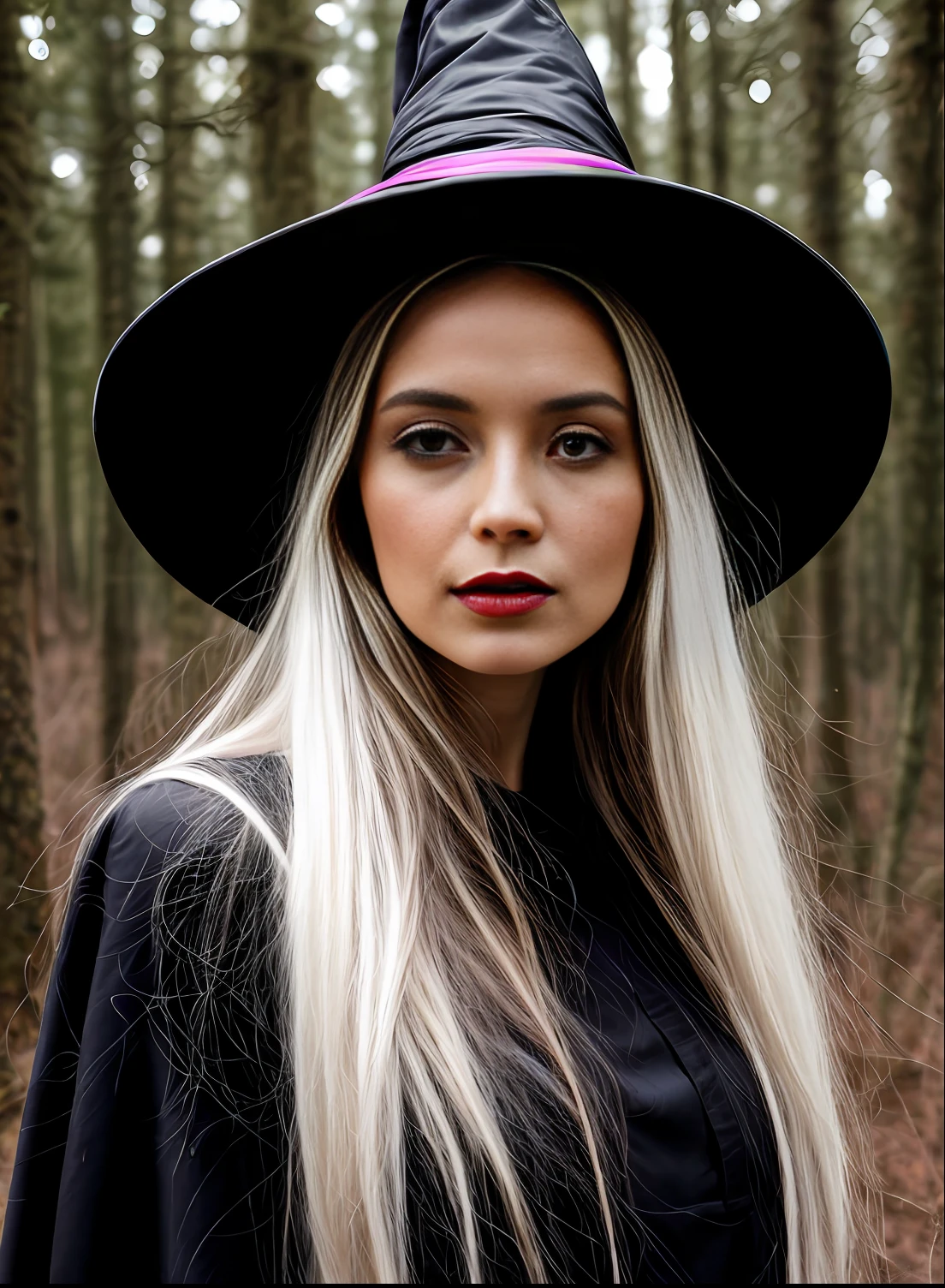 **Immerse yourself in the colourful closeup world of a long white haired white witch woman with a felt hat witch, 1girl, super cute spider with big bright eyes, digital painting, dreamlike, intricate details, sharp focus, trending on artstation, magical fairies in a dreamlike forest, Photographed by David bailey using Hasselblad’s flagship mirrorless medium format camera X2D 100C. 1000mps ,bold vibrant colours