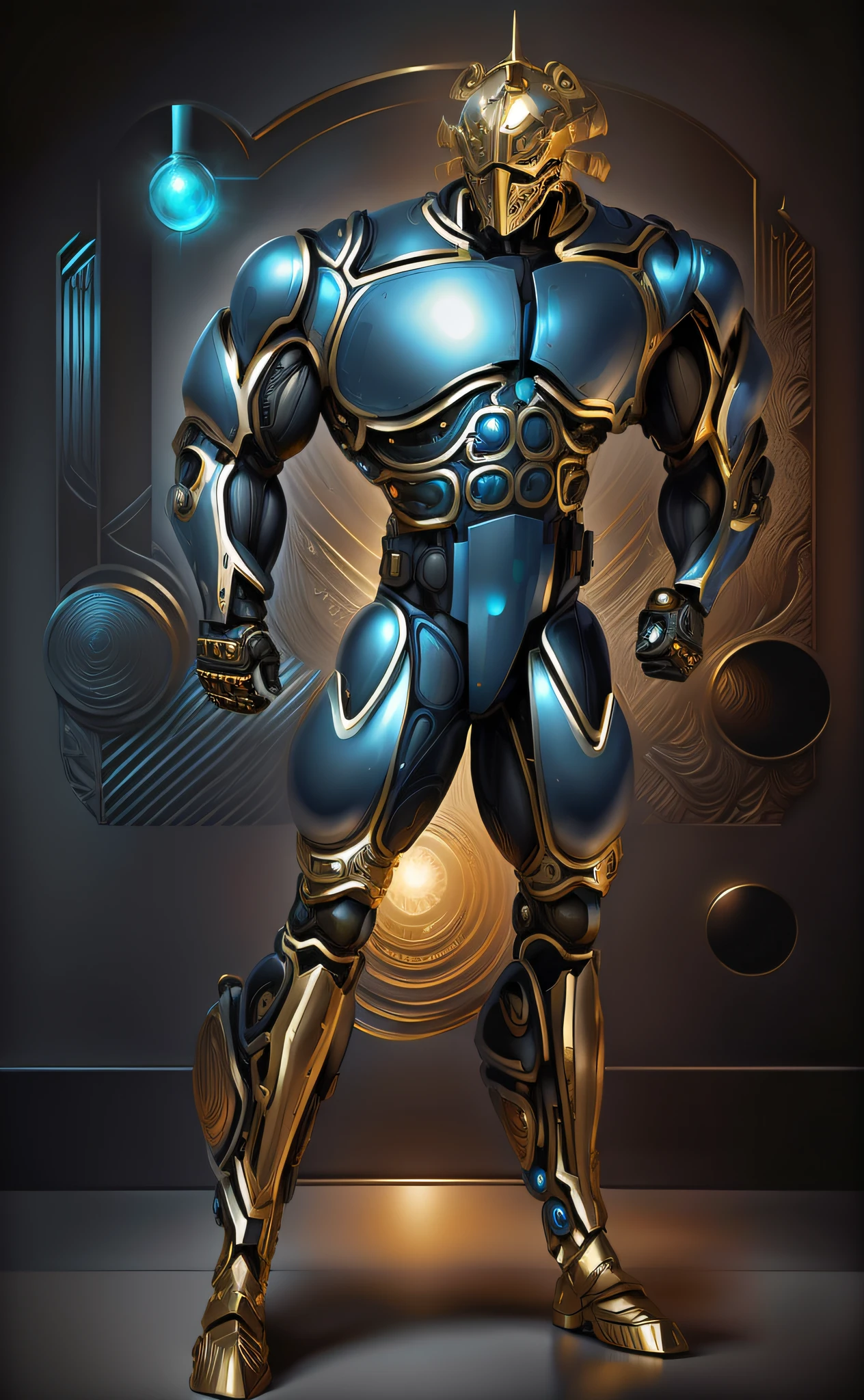 uma imagem de desenho animado de um homem com um corpo azul e um capacete, este personagem tem criocinese, cybernetic body, armadura brilhante elegante, Armadura refletida da cor do gelo da lasca, Corpo ciborgue, musculoso!! sci-fy, silver cyber armor, coberto com armadura de prata completa, inspirado por Rob Liefeld, cyber fight armor, diamond plated superhero