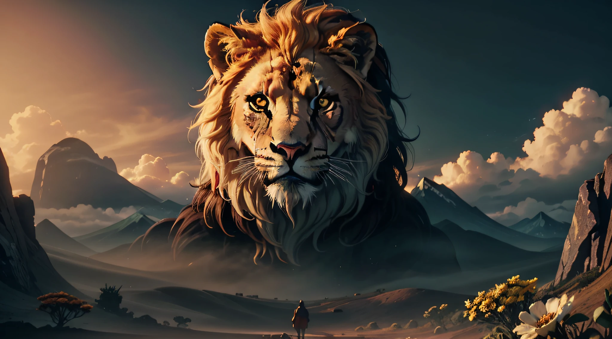 Face of a lion, Morning light, smooth lighting, liso, epics, Arte realista, estilo cena de filme, (background lighting: 1.2), (flowering: 1.2), (brilhantes de luz: 1.1), (chromatic aberration: 1.2), sharp fokus, Alto contraste, (cinematic lighting: 1.2), imagem de trailer de filme, filme de fantasia, (screen lighting: 1.1) Realismo, Ultra-Grande Angular, 135 mm, Atmospheric perspective, 8k, Super Detalhe, Premiado, pele texturizada, Super Detalhe, 16k, anatomicamente correto
