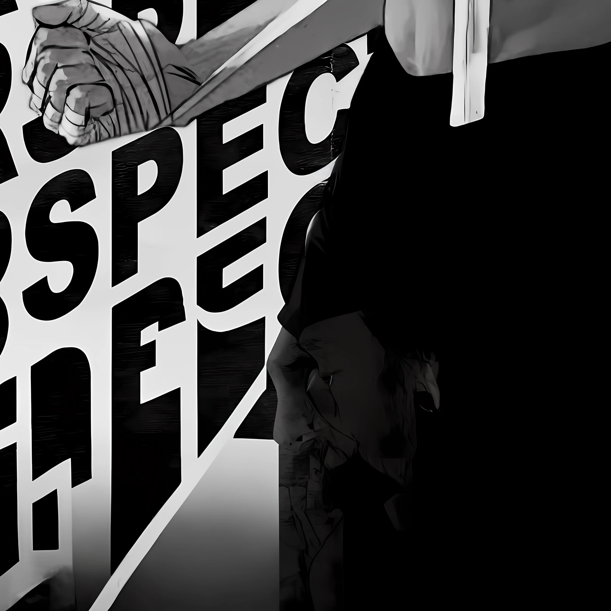 there is a man holding a sign that says respect street, graphic detail, tiro apertado do assunto, imagem de perto, Directed by: Patrick Pietropoli, aspect ratio 16:9, cena do filme close up, video still, preto e branco. alto contraste, inspirado em Josef Sima, Detalhe perspicaz, inspired by Bela Čikoš Sesija