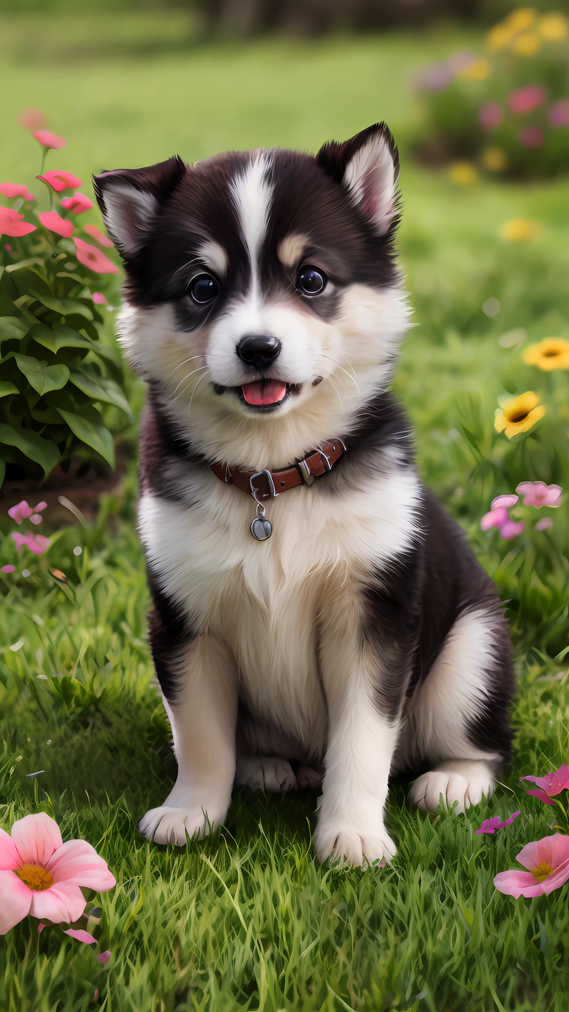 Puppy, happy on the garden lawn, masterpiece, 8k, high resolution, highest texture, better face, --v6