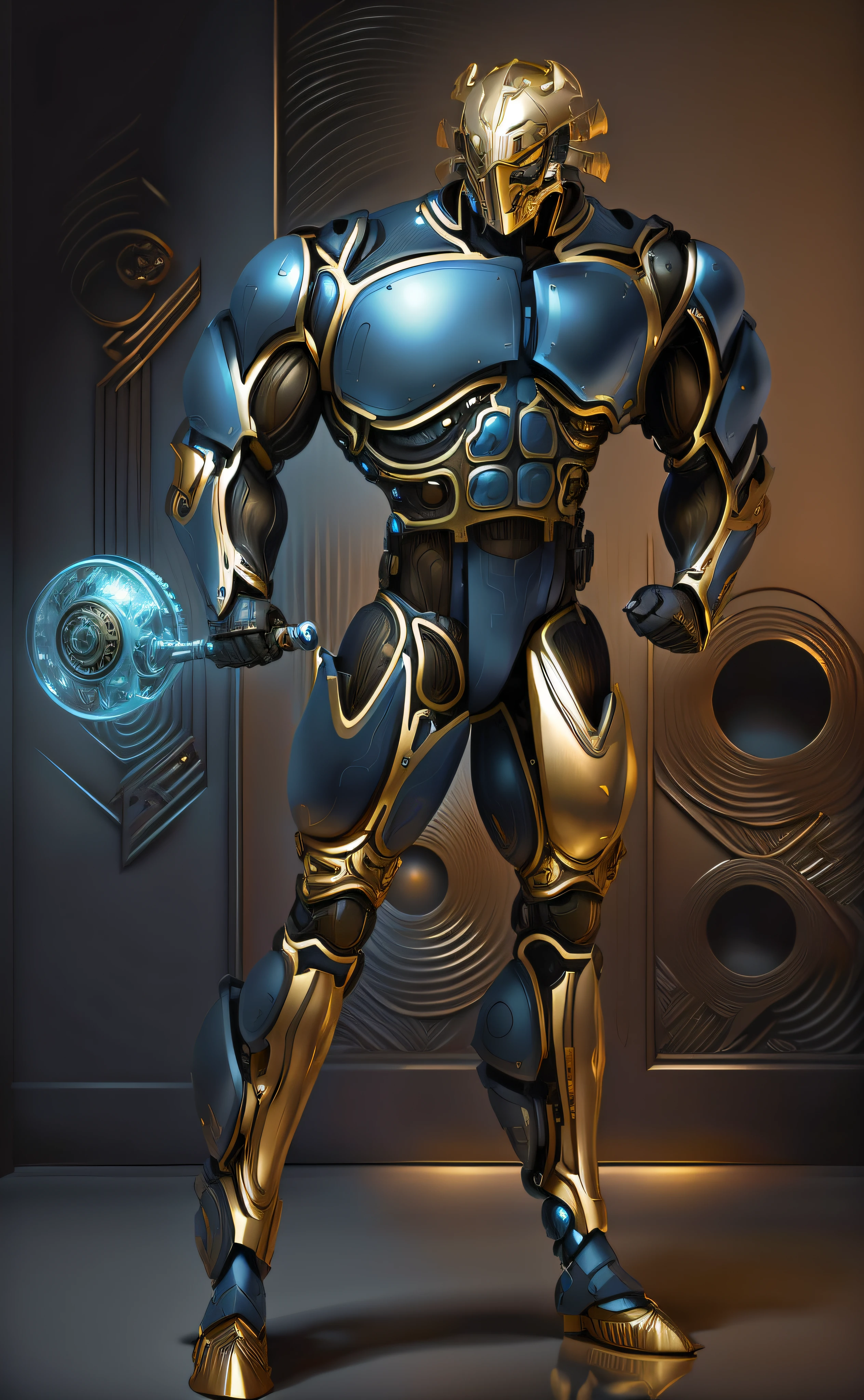 uma imagem de desenho animado de um homem com um corpo azul e um capacete, este personagem tem criocinese, cybernetic body, armadura brilhante elegante, Armadura refletida da cor do gelo da lasca, Corpo ciborgue, musculoso!! sci-fy, silver cyber armor, coberto com armadura de prata completa, inspirado por Rob Liefeld, cyber fight armor, diamond plated superhero