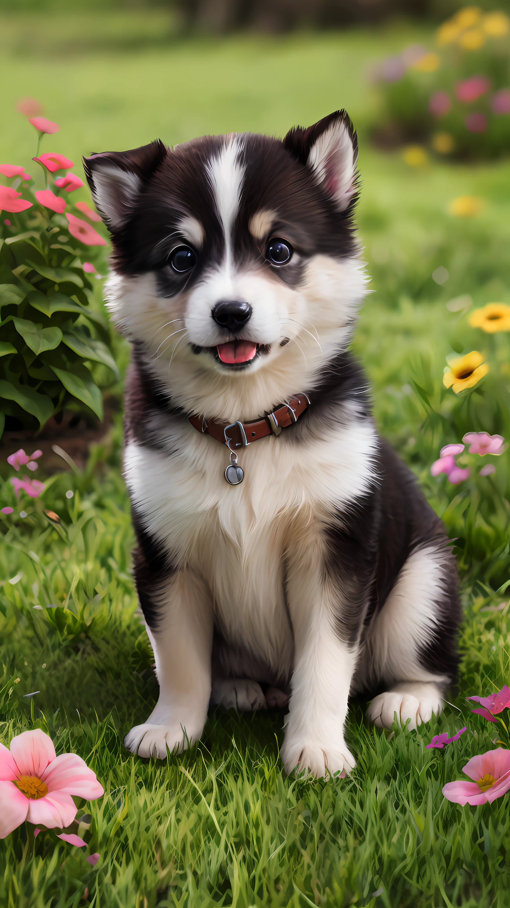 Puppy, happy on the garden lawn, masterpiece, 8k, high resolution, highest texture, better face, --v6