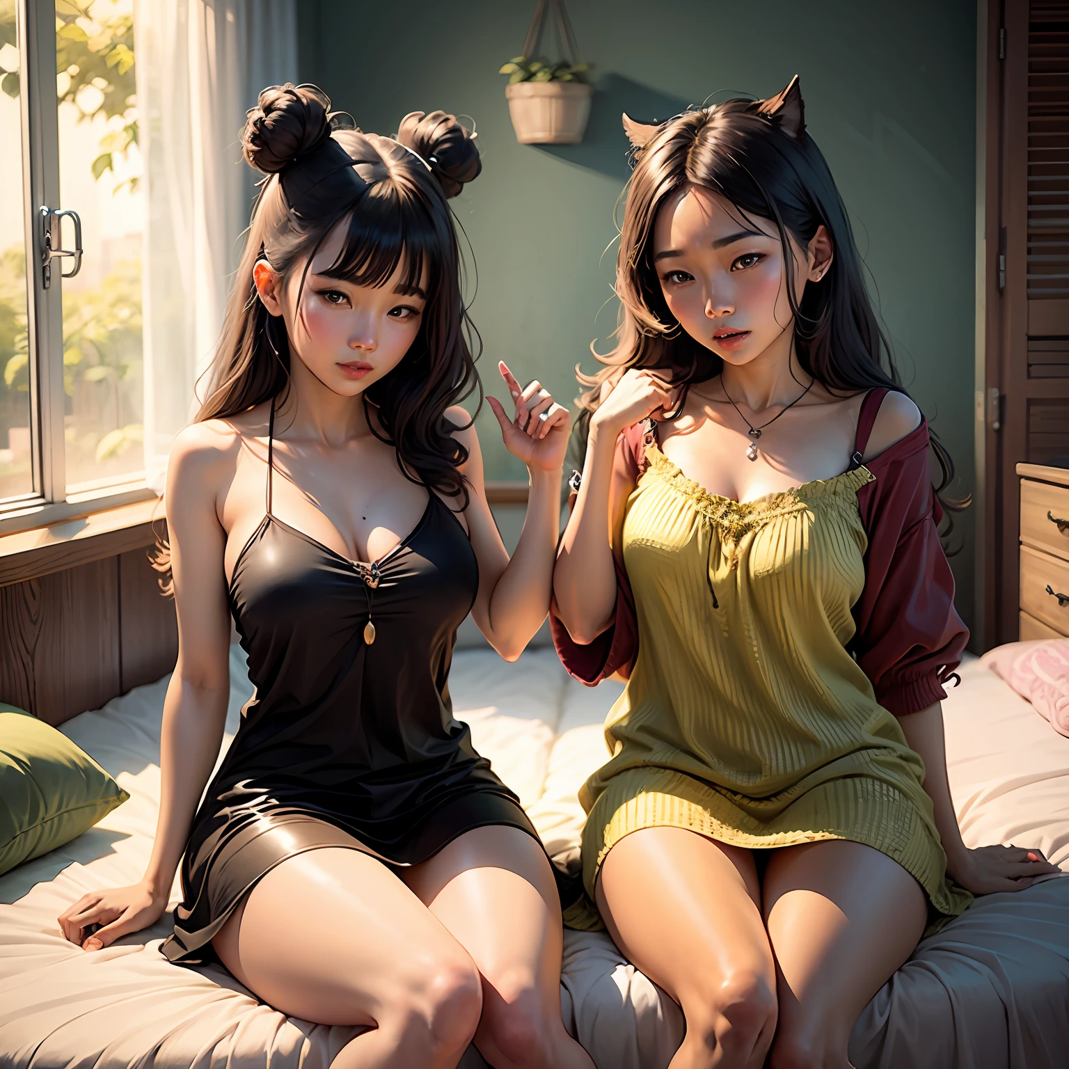 duas amigas em um quarto bonitas e asiaticas --auto