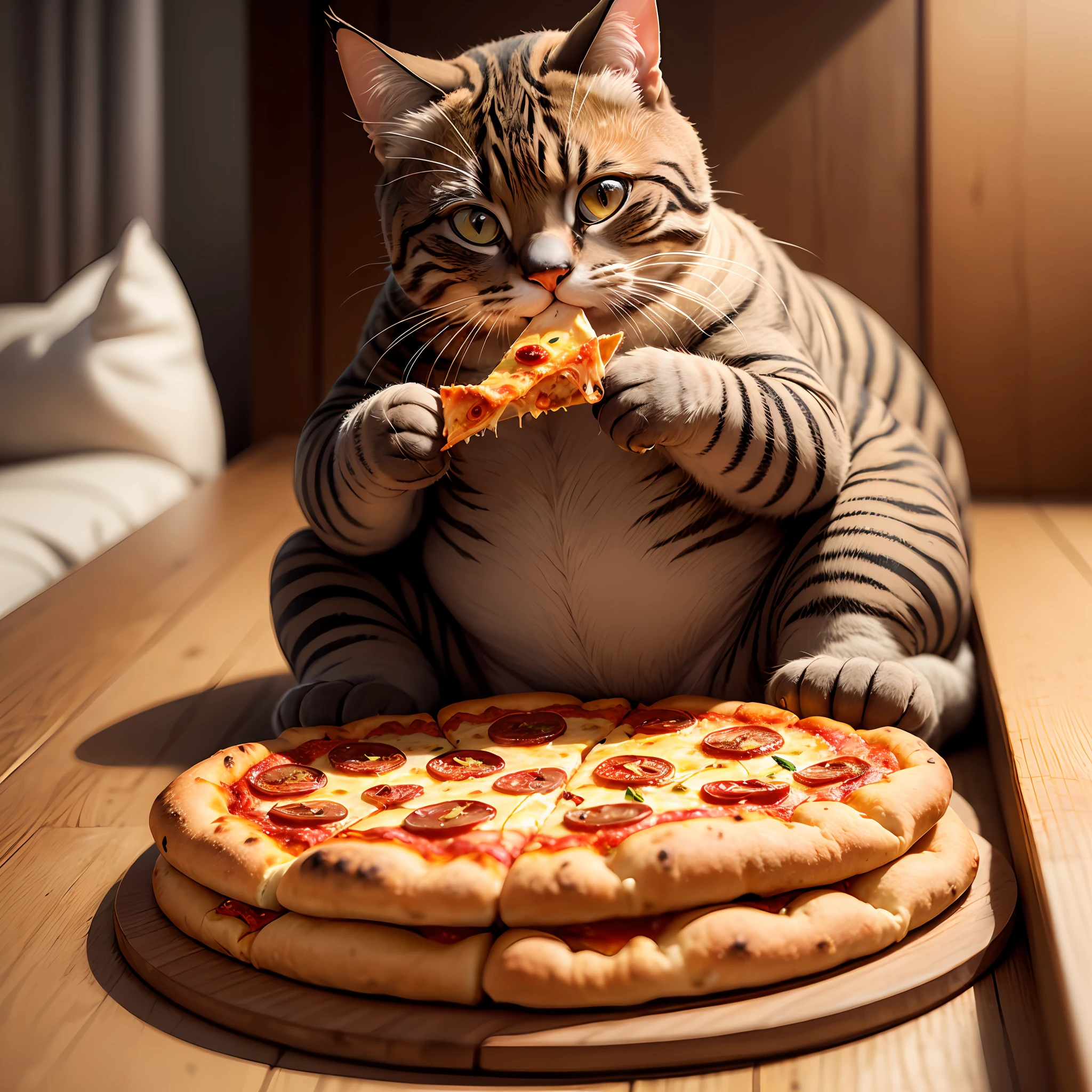Gato gordo comendo pizza --auto