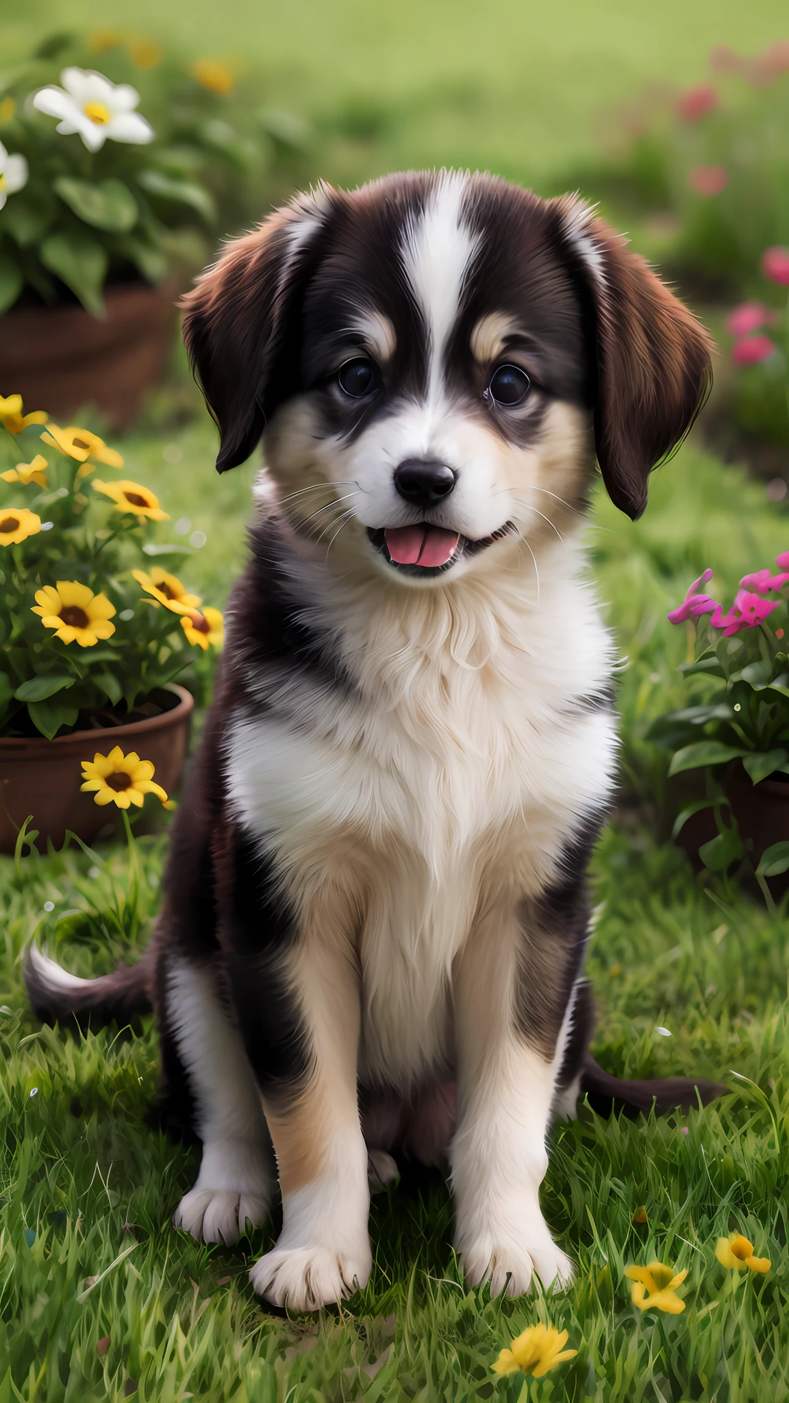 Puppy, happy on the garden lawn, masterpiece, 8k, high resolution, highest texture, better face, --v6