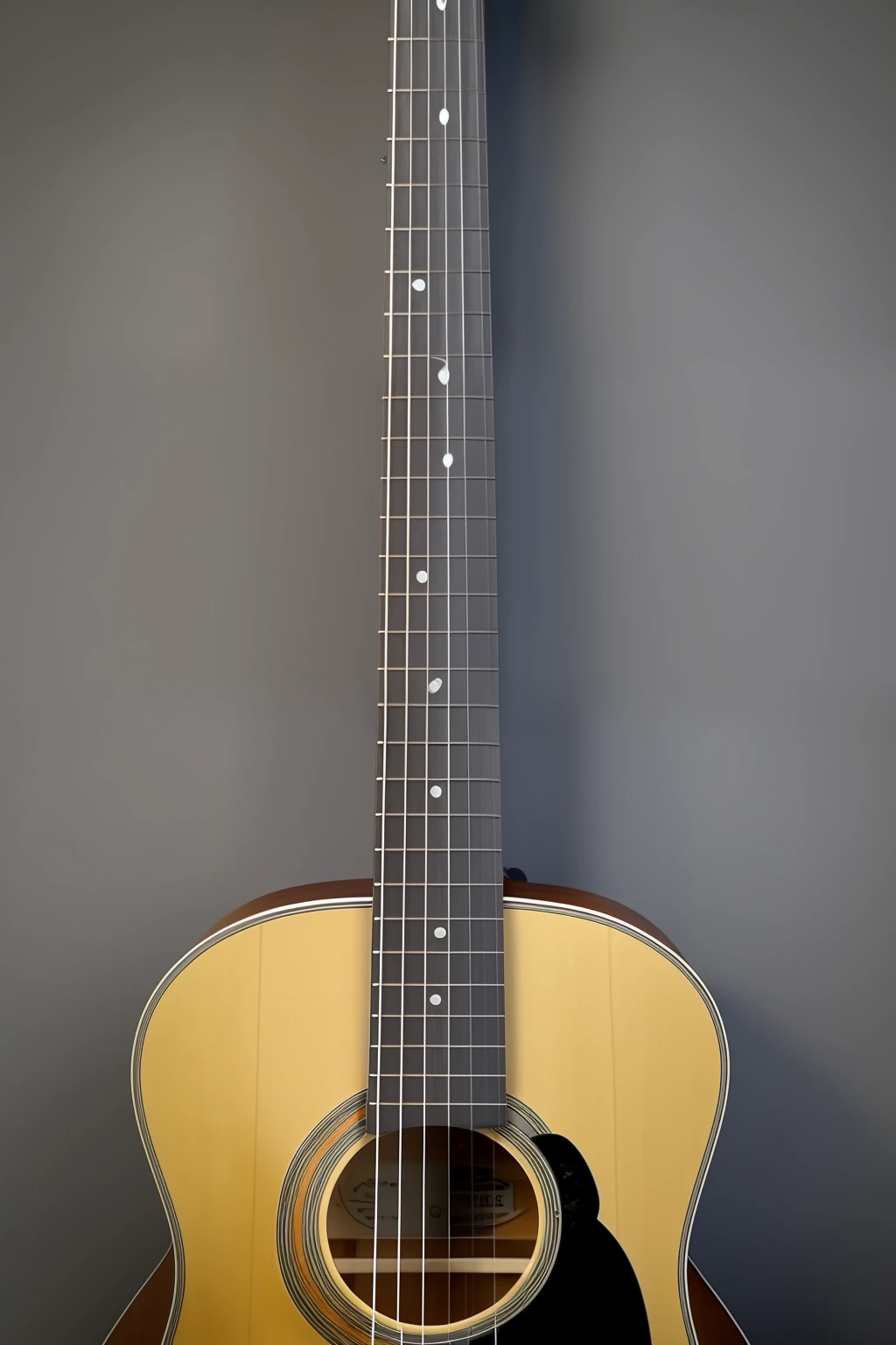 uma vista frontal, of a guitar neck, realista, sem ser humano