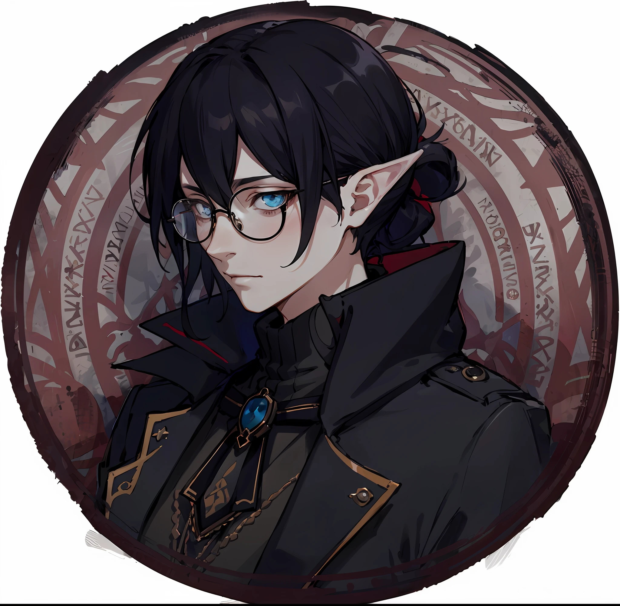 a close up of a person with glasses and a black coat, O vampiro, androgynous vampire, Retrato Gapmoe Yandere Grimdark, inspirado em Yamagata Hiro, caleb from critical role, Iren Horrores, Preto - Mago Cabelo, shigenori soejima illustration, inspirado em Okumura Masanobu, beautiful androgynous prince