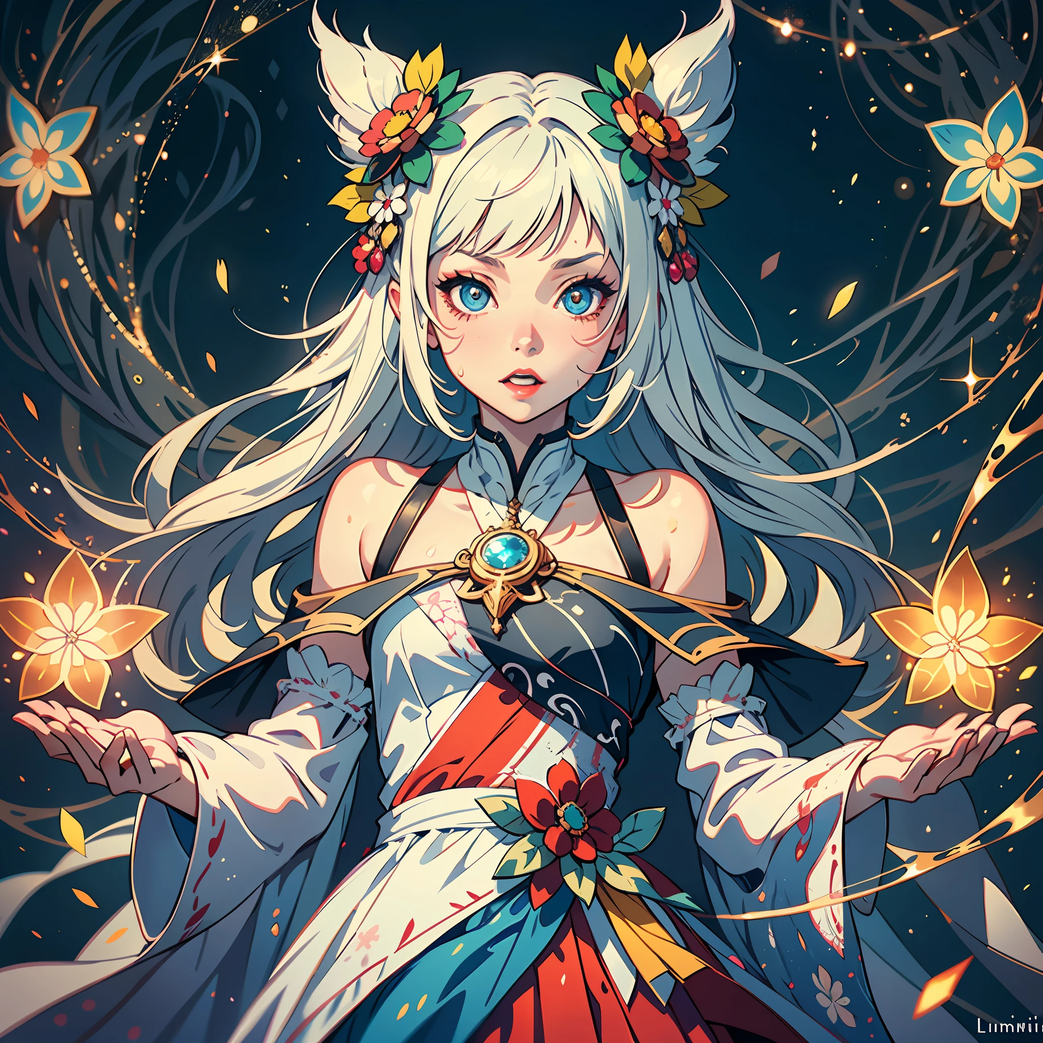 intense white light background, sparks way above head, a full length distant shot, (hyper ultra mega short chibi height adult person), a joyful pale Spunky Zesty Sprightly Caucasian women, fractal illustrated details, luminism, global ilumination, mischievous, hyperdetailed, onmyoji, cloths massively soaked in a sparking fairy dust and diamonds, art by Ilya Kuvshinov, full length body shot, bioluminescence, ultra pale skin, warm colors, intricate details, volumetric, DOF, a glaring eyes, a very intricate pupils, octane render, a ruby glaring lips makeup, detailed face, luminism, art Agnes Cecile , art by Muxxi, art by Albert Bierstadt, art by Takashi Murakami, ultra bright lighting setting, intense white glow, intense white bloom, intense white light background