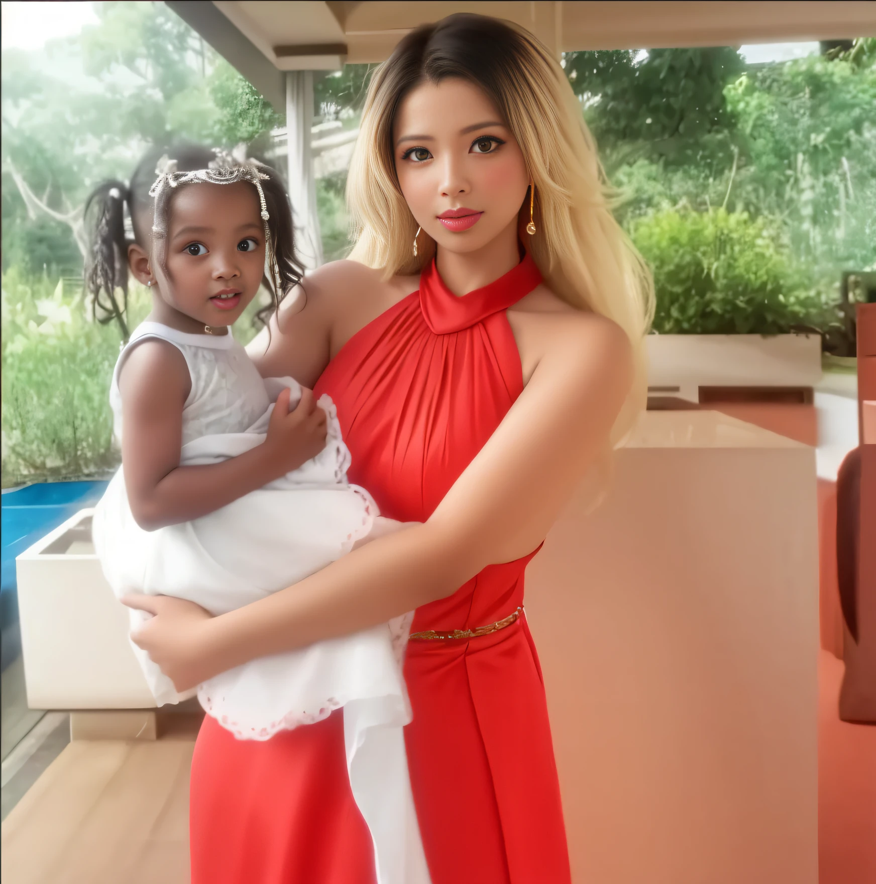 woman in red dress holding a  in her arms, with a kid,man holding another woman, 30 years old woman, 3 0 years old woman, african domme mistress, she is about 3 0 years old, she is about 30 years old, she is about 2 5 years old, princess 'kida' kidagakash