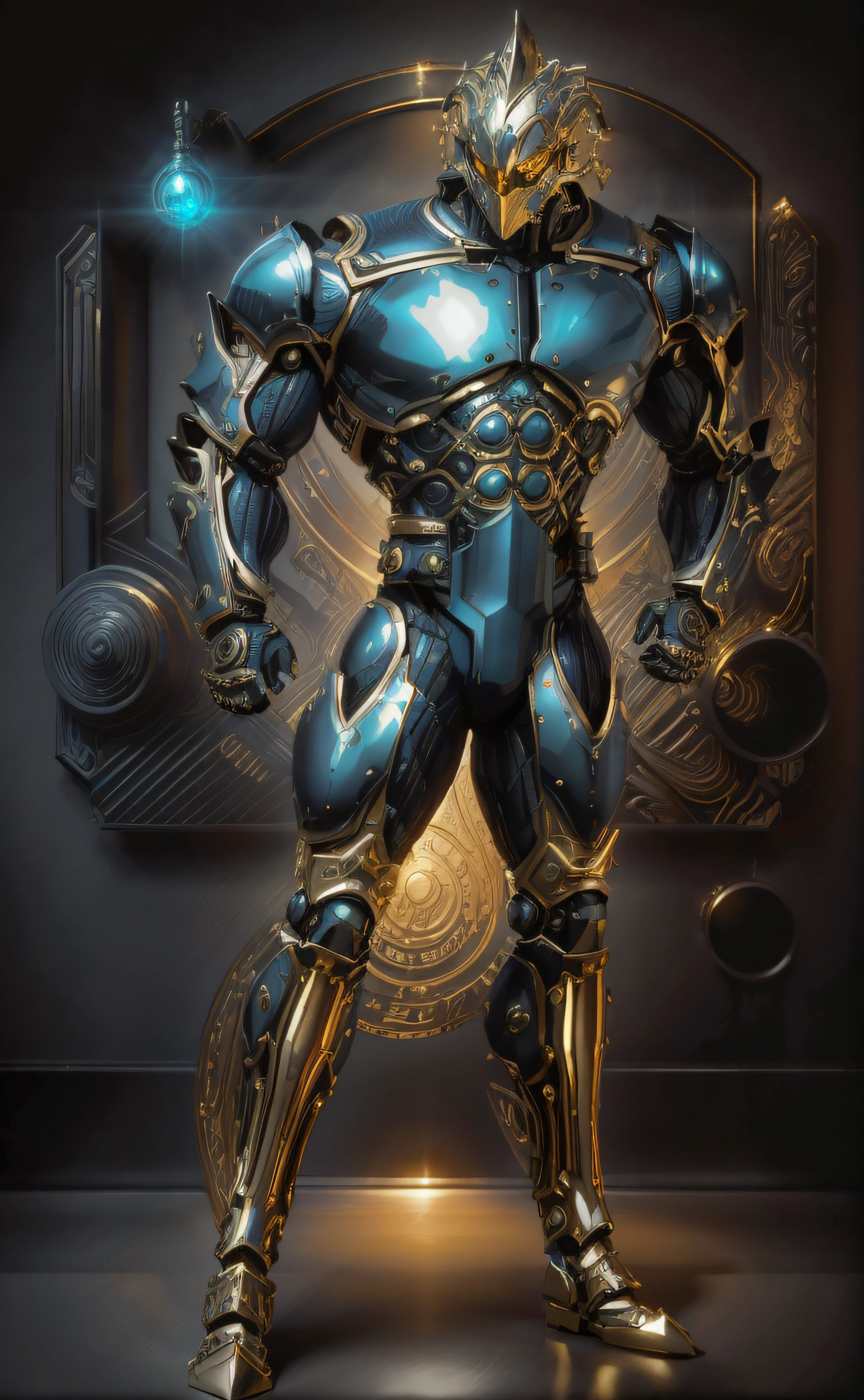 uma imagem de desenho animado de um homem com um corpo azul e um capacete, este personagem tem criocinese, cybernetic body, armadura brilhante elegante, Armadura refletida da cor do gelo da lasca, Corpo ciborgue, musculoso!! sci-fy, silver cyber armor, coberto com armadura de prata completa, inspirado por Rob Liefeld, cyber fight armor, diamond plated superhero