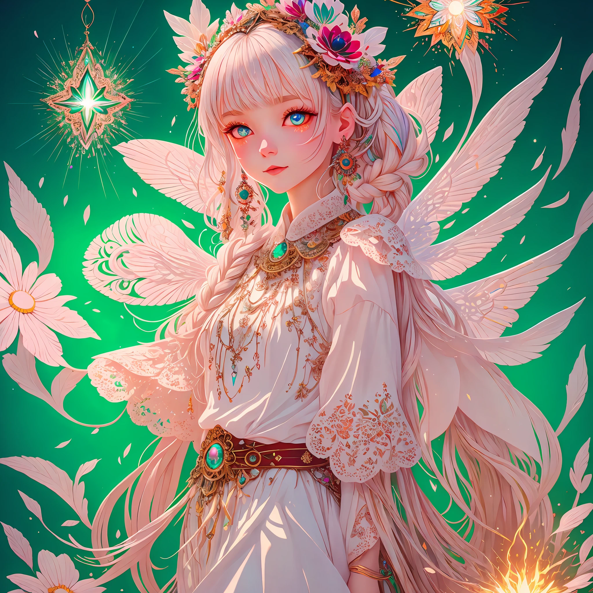 intense white light background, sparks way above head, a full length distant shot, (hyper ultra mega short chibi height adult person), a joyful pale Spunky Zesty Sprightly Caucasian women, fractal illustrated details, luminism, global ilumination, mischievous, hyperdetailed, onmyoji, cloths massively soaked in a sparking fairy dust and diamonds, art by Ilya Kuvshinov, full length body shot, bioluminescence, ultra pale skin, warm colors, intricate details, volumetric, DOF, a glaring eyes, a very intricate pupils, octane render, a ruby glaring lips makeup, detailed face, luminism, art Agnes Cecile , art by Muxxi, art by Albert Bierstadt, art by Takashi Murakami, ultra bright lighting setting, intense white glow, intense white bloom, intense white light background