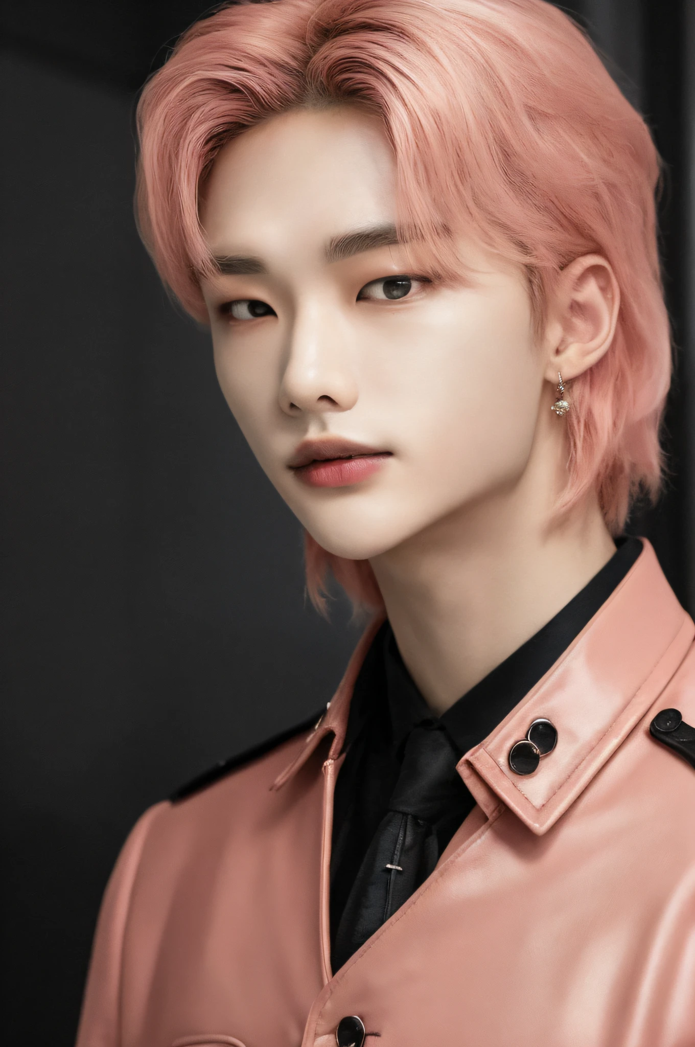 hyunstayv2, front facing, twink, parted lips, (dark pink hair:1.2), dark pink prince regal outfit, (ultra realistic:1.2), (close-up photo:1.1), (gothic european castle background:1.2), (intricate:1.2), (looking at viewer:1.2),