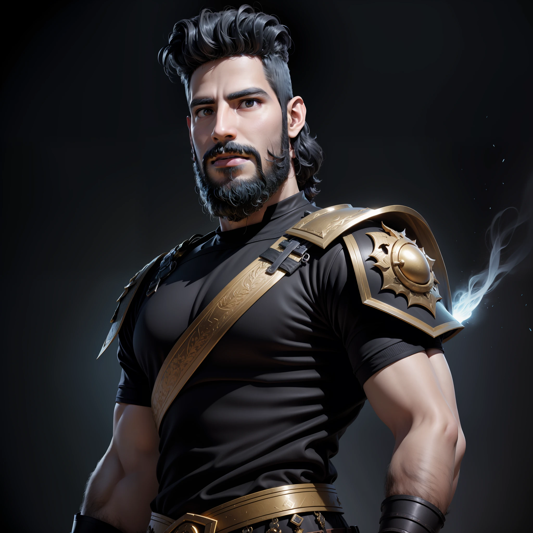 An ADARTv11 man with beard and mustache as a persian warrior in a cinematic style and dramatic illumination with volumetric ligthing and air particles