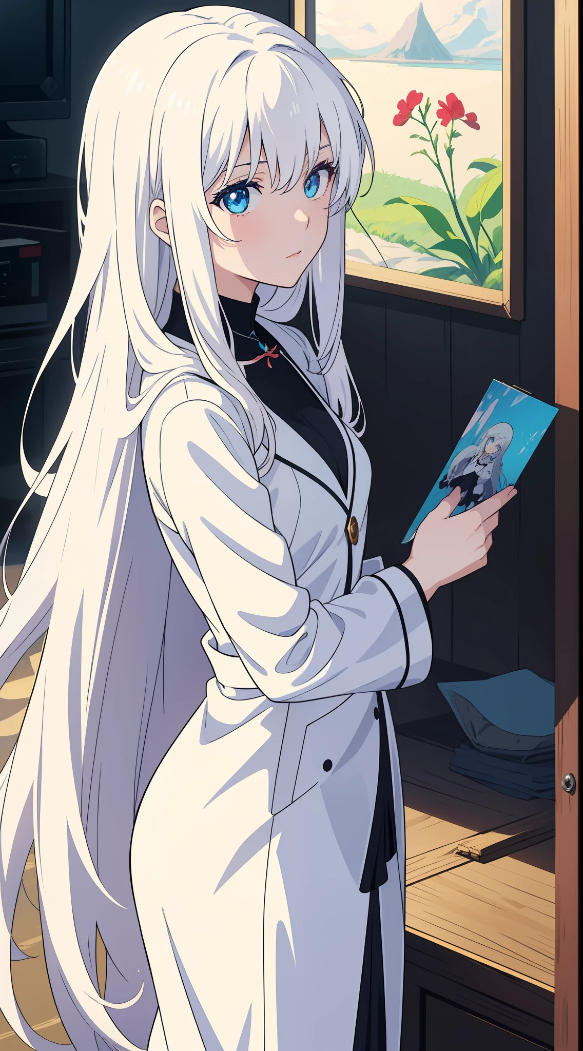 anime girl with long white hair and blue eyes, girl with white hair, anime visual of a cute girl, perfect white haired girl, white haired, violet evergarden, white-haired, anime visual of a young woman, white haired deity, today's featured anime still, still from tv anime, still from anime, white haired lady