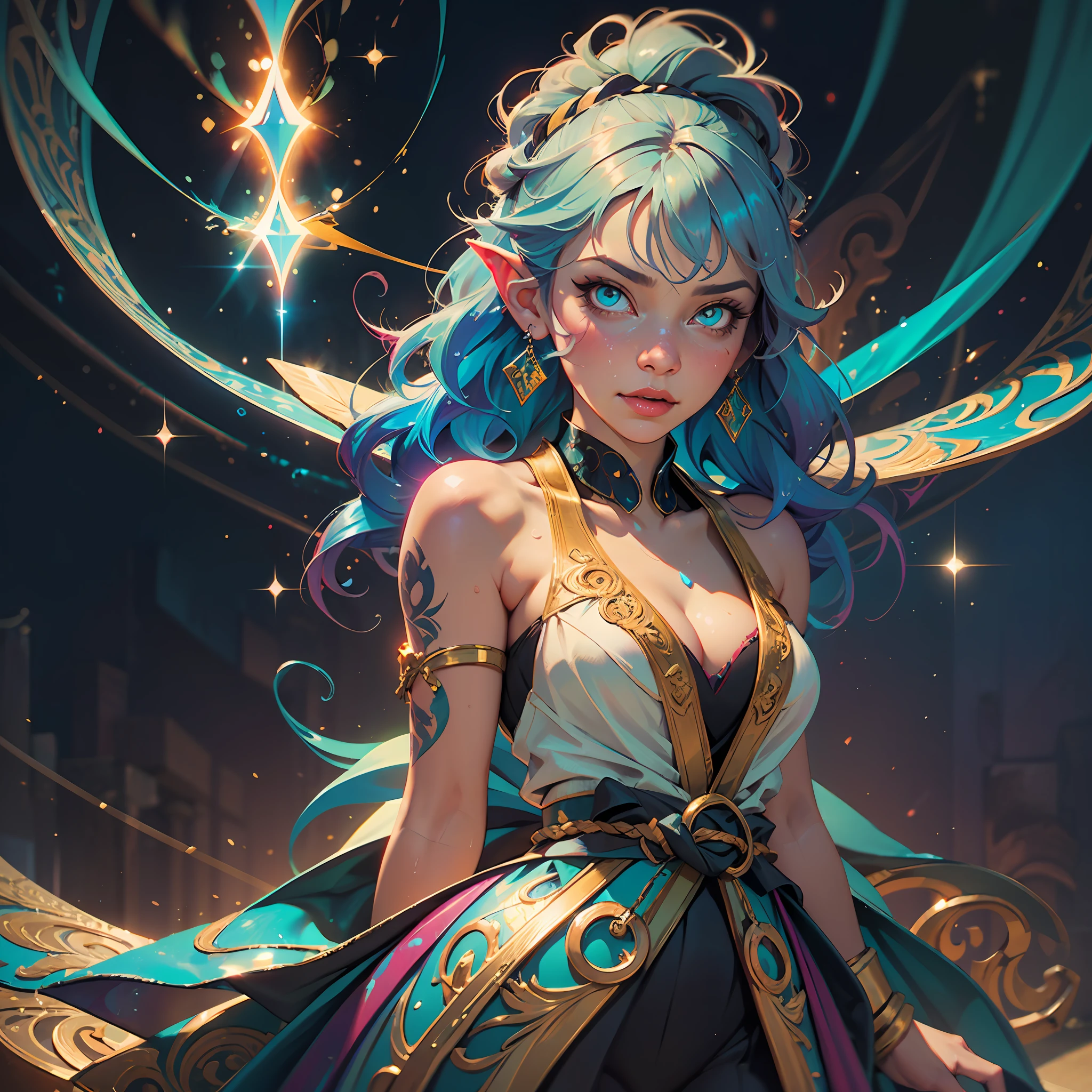 intense white light background, sparks way above head, a full length distant shot, (hyper ultra mega short chibi height adult person), a joyful pale Spunky Zesty Sprightly Caucasian women, fractal illustrated details, luminism, global ilumination, mischievous, hyperdetailed, onmyoji, cloths massively soaked in a sparking fairy dust and diamonds, art by Ilya Kuvshinov, full length body shot, bioluminescence, ultra pale skin, warm colors, intricate details, volumetric, DOF, a glaring eyes, a very intricate pupils, octane render, a ruby glaring lips makeup, detailed face, luminism, art Agnes Cecile , art by Muxxi, art by Albert Bierstadt, art by Takashi Murakami, ultra bright lighting setting, intense white glow, intense white bloom, intense white light background