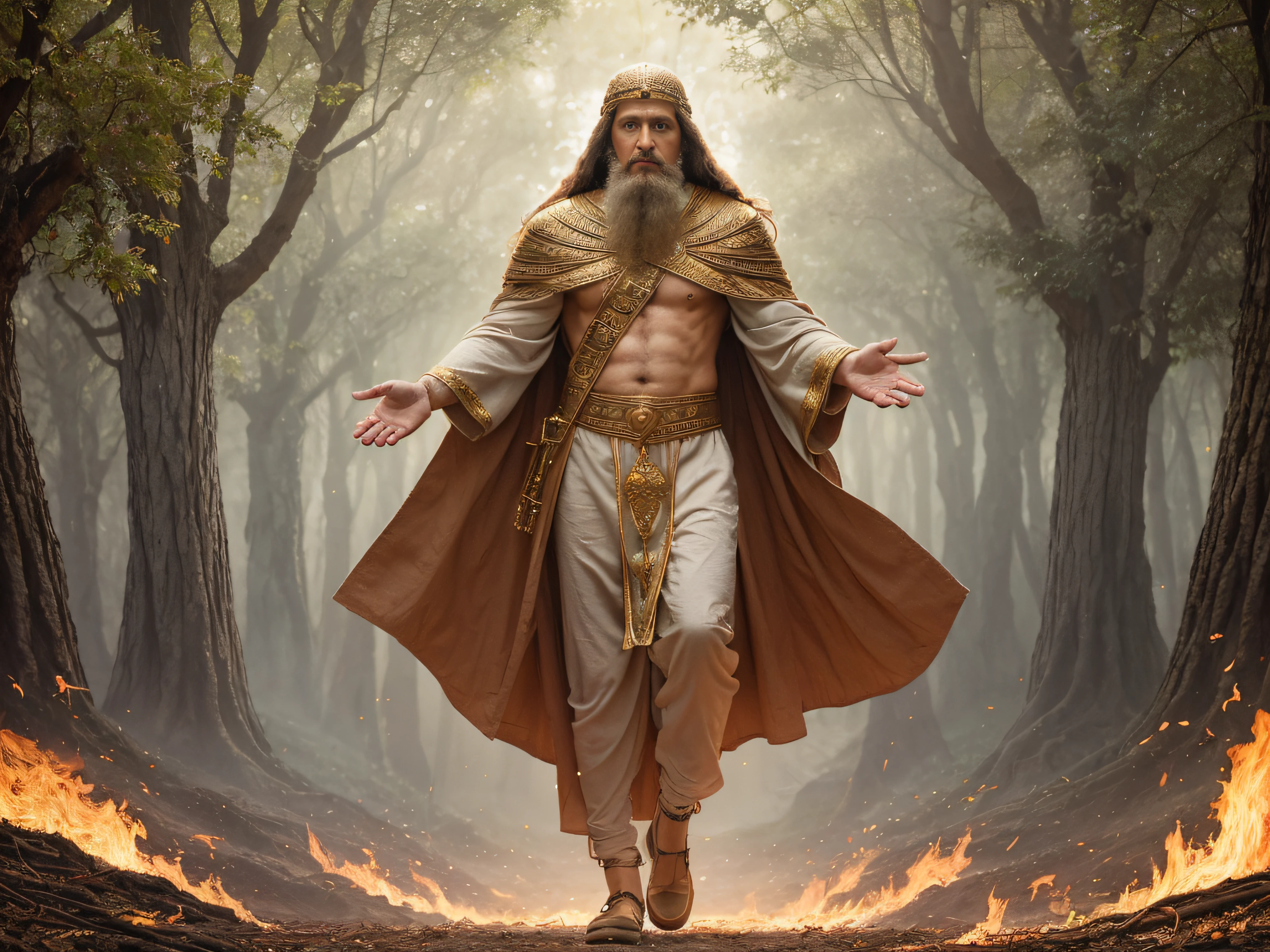 imagem de um homem com barba e capa caminhando por uma floresta, Deus da Floresta, vestido com terno antigo, arte conceitual de deus, ancient mystic time lord, Deus da Natureza, mago masculino, deus antigo, Directed by: John La Gatta, Alexey Egorov, O Deus Imperador da Humanidade, Directed by: Alexander Kucharsky